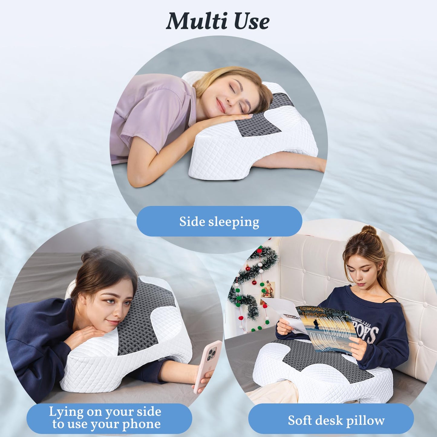 SAHEYER Side Sleeper Pillow with Arm Hole, Memory Foam Shoulder Multi-Angle Armholes Pillow for Many Sleeping Positions, Ergonomic Support for Neck (Grey) - Medaid International