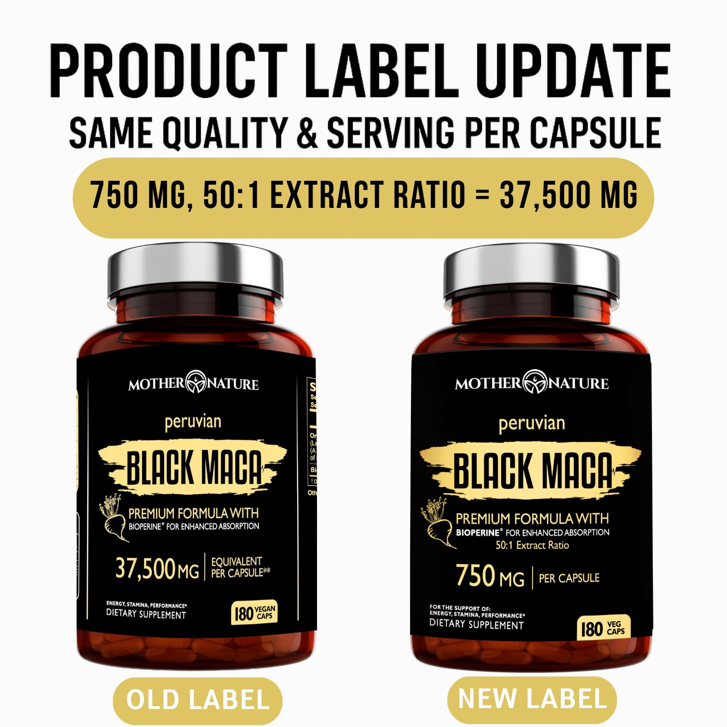 Black Maca Root 50:1 Extract 37,500mg – 180 Capsules Organic Peruvian Maca Peruana Supplement for Men | High Potency Energy, Mood & Performance Support | Vegan, Non-GMO - Medaid International