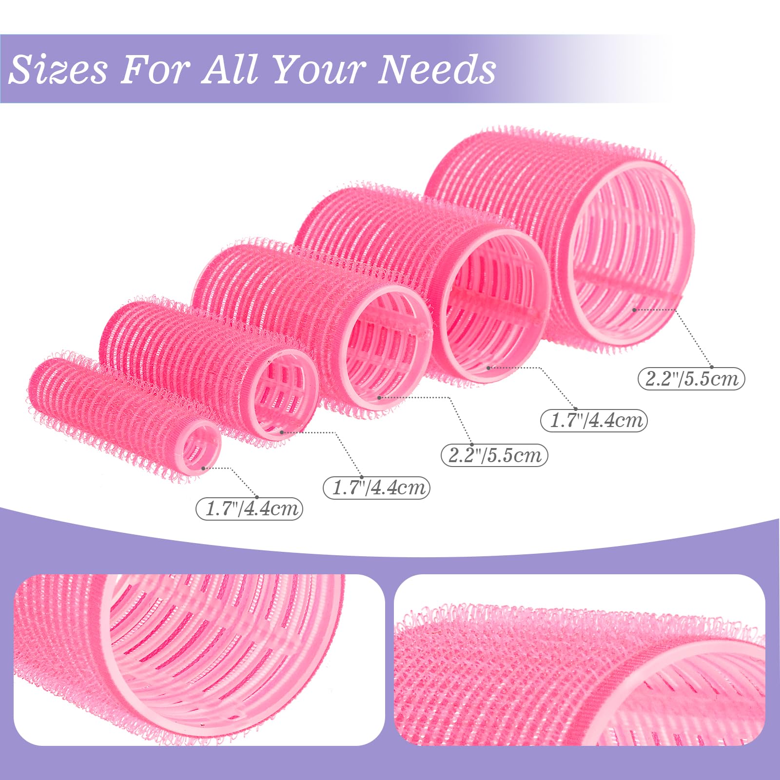 5 Size Hair Rollers, 72Pcs Roller Set, Hair Curlers for Blowout Look Long, Short Hair, Jumbo Large Big Small 30 Hair Rollers, 40 Roller Clips, Tail Comb, Storage Bag - Medaid International