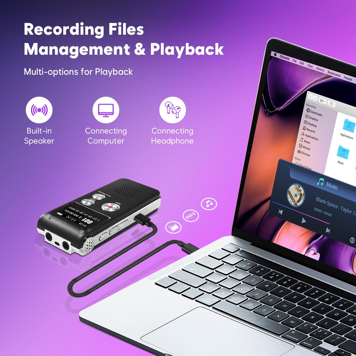 64GB Voice Recorder with Noise Reduction, 4800 Hours ZIPCIDE Dictaphone Voice Activated Recorder with Playback for Lectures Meetings, 1536Kbps Smart Audio Sound Tape Recording Device with Password - Medaid International