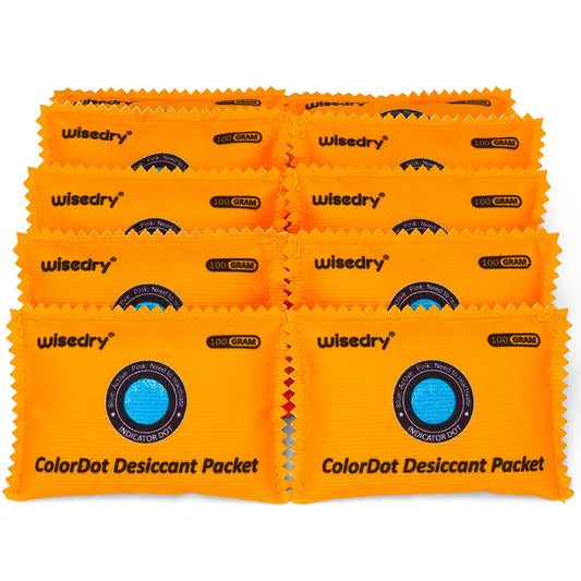 wisedry 100g [10 Packs] Rechargeable Desiccant Packs for Storage, Color Indicating Silica Gel Desiccant Packets, Reusable Moisture Absorbers Bags for Storage Bins, Suitcase, Gun Safe, Tool Box - Medaid International