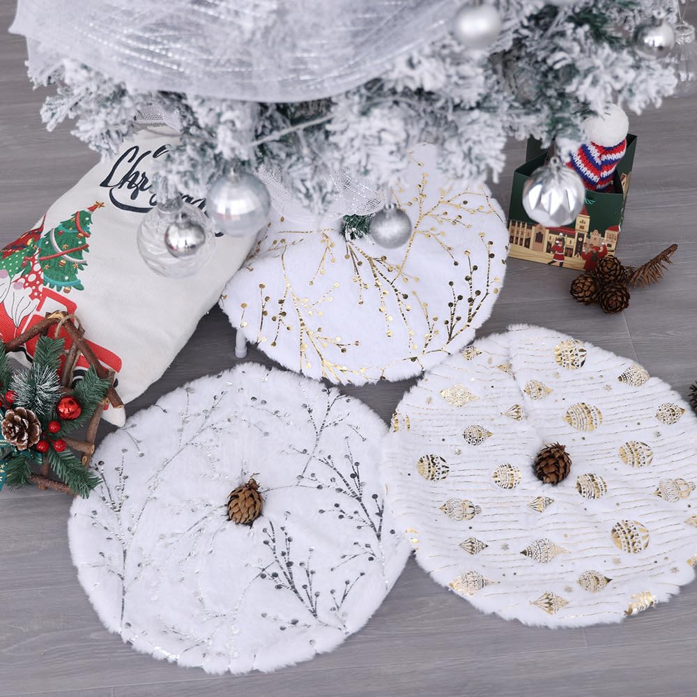 Christmas Tree Skirt Snowflake Mini Design for Tabletop Christmas Tree Base Cute Star Pattern Holiday Decoration Mat Festive Seasonal Home Party Accessory（Silver Snowflake） - Medaid International