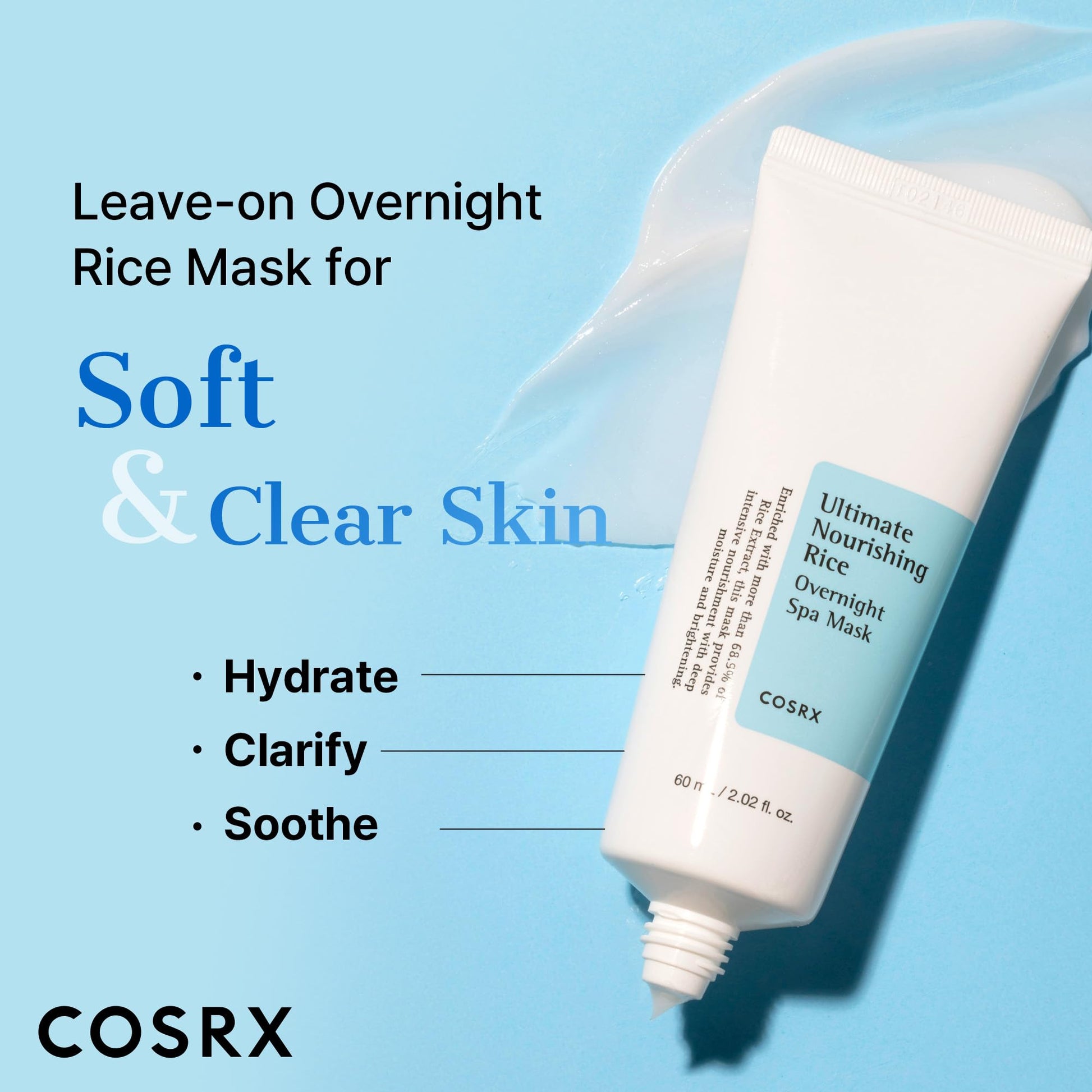 COSRX Ultimate Nourishing Rice Overnight Spa Mask, 60ml / 2.02 fl.oz | Rice Extract 68% and Niacinamide 2%, Korean Skin Care, Stocking Stuffers, Holiday Gifts, Gifts for Women - Medaid International