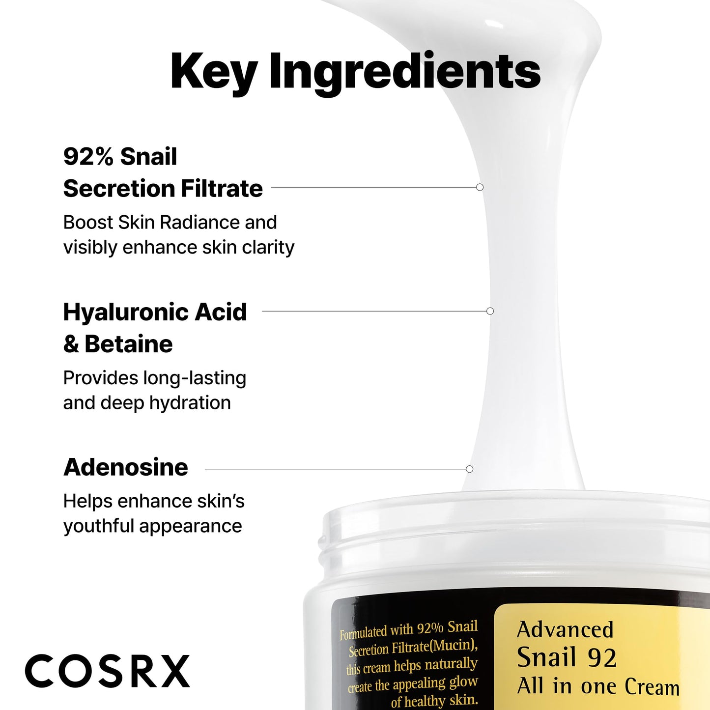 COSRX Snail Mucin 92% Face Moisturizer, 3.52 Oz, Lightweight Moisturing Cream for Soft, Glowy Skin, Korean Skin Care, Korean Moisturizer Face Cream, Stocking Stuffers for Women - Medaid International