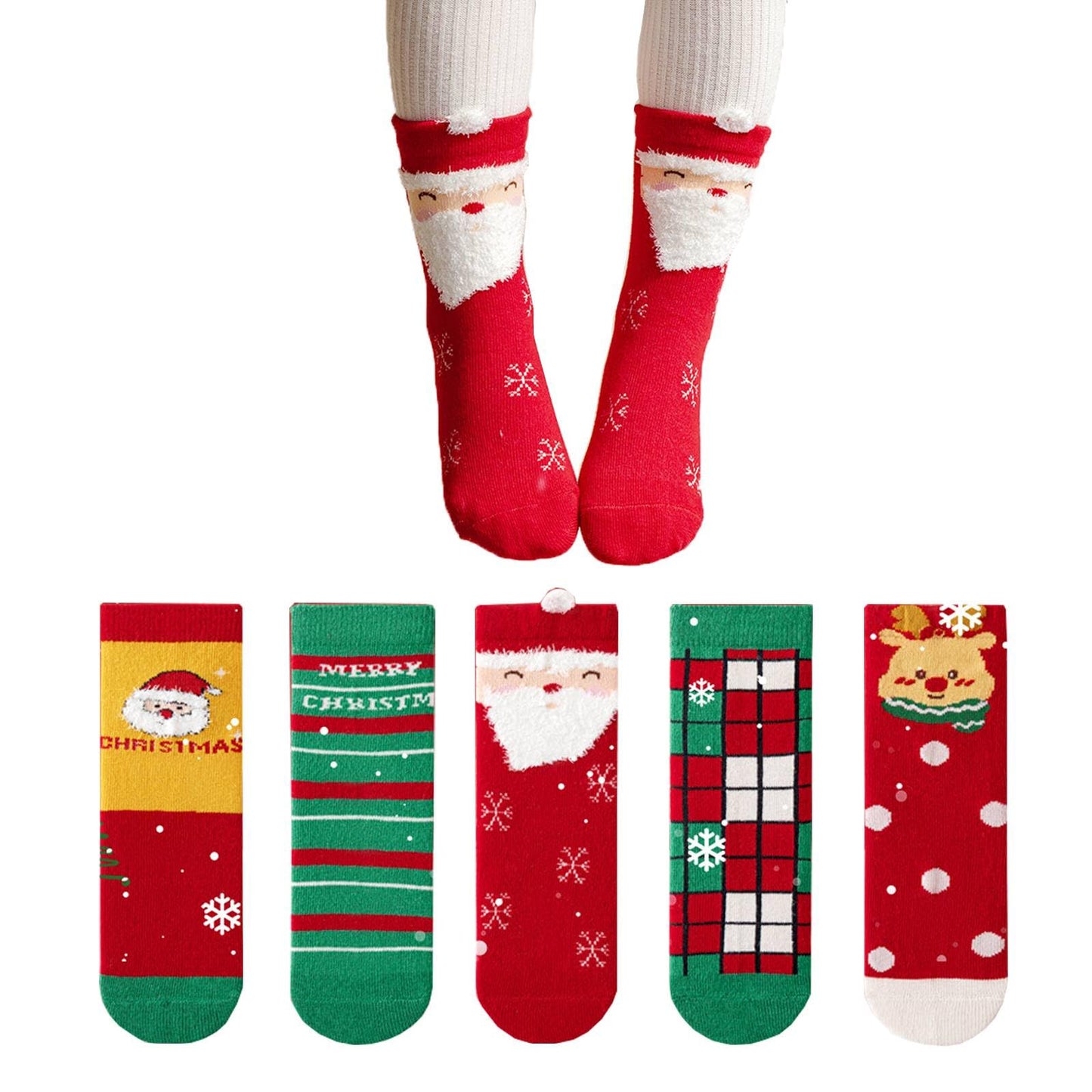 Looching 5 Pack Baby Christmas Socks Kids Cute Xmas Sock Christmas Gift Funny Toddler Boy Girl Children's Socks 1-8Years - Medaid International
