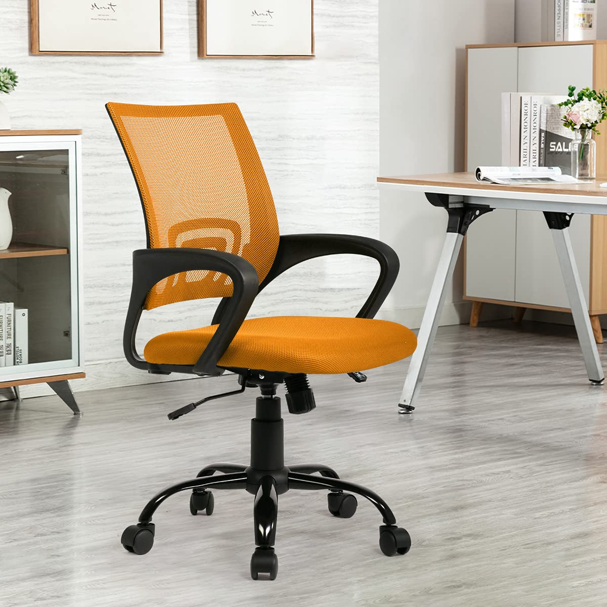 Mesh Computer Desk Chair Swivel Ergonomic Lumbar Support Home Office Task Chair, Orange - Medaid International