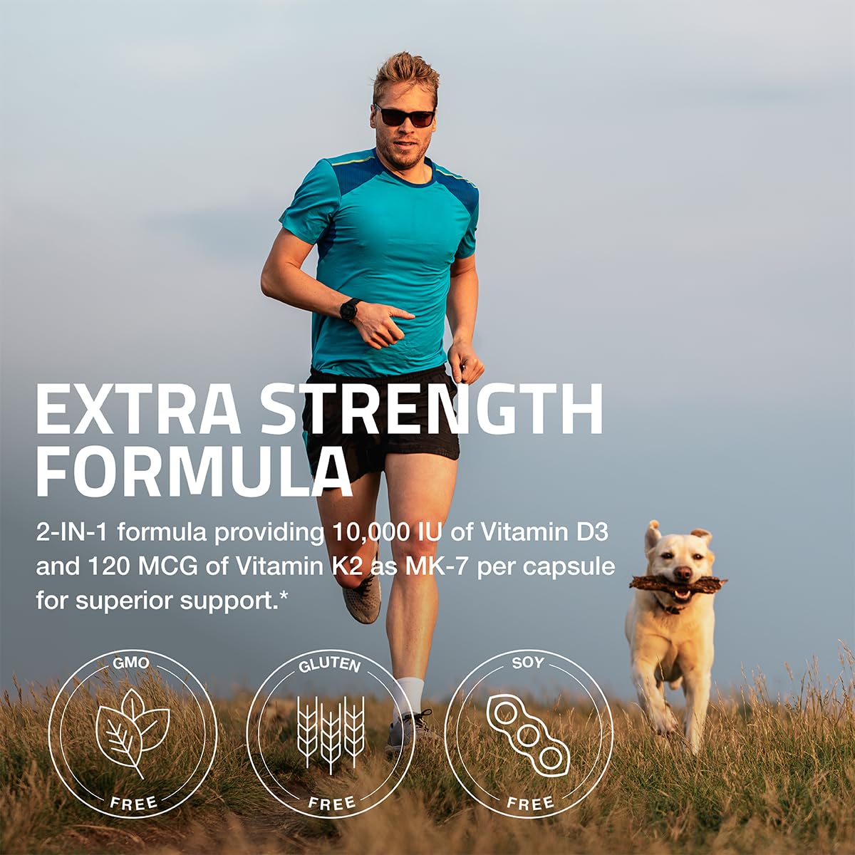 Bronson Vitamin K2 (MK7) with D3 Extra Strength Supplement Bone and Heart Health Non-GMO Formula 10,000 IU Vitamin D3 & 120 mcg Vitamin K2 MK-7 Easy to Swallow Vitamin D & K, 120 Capsules - Medaid International
