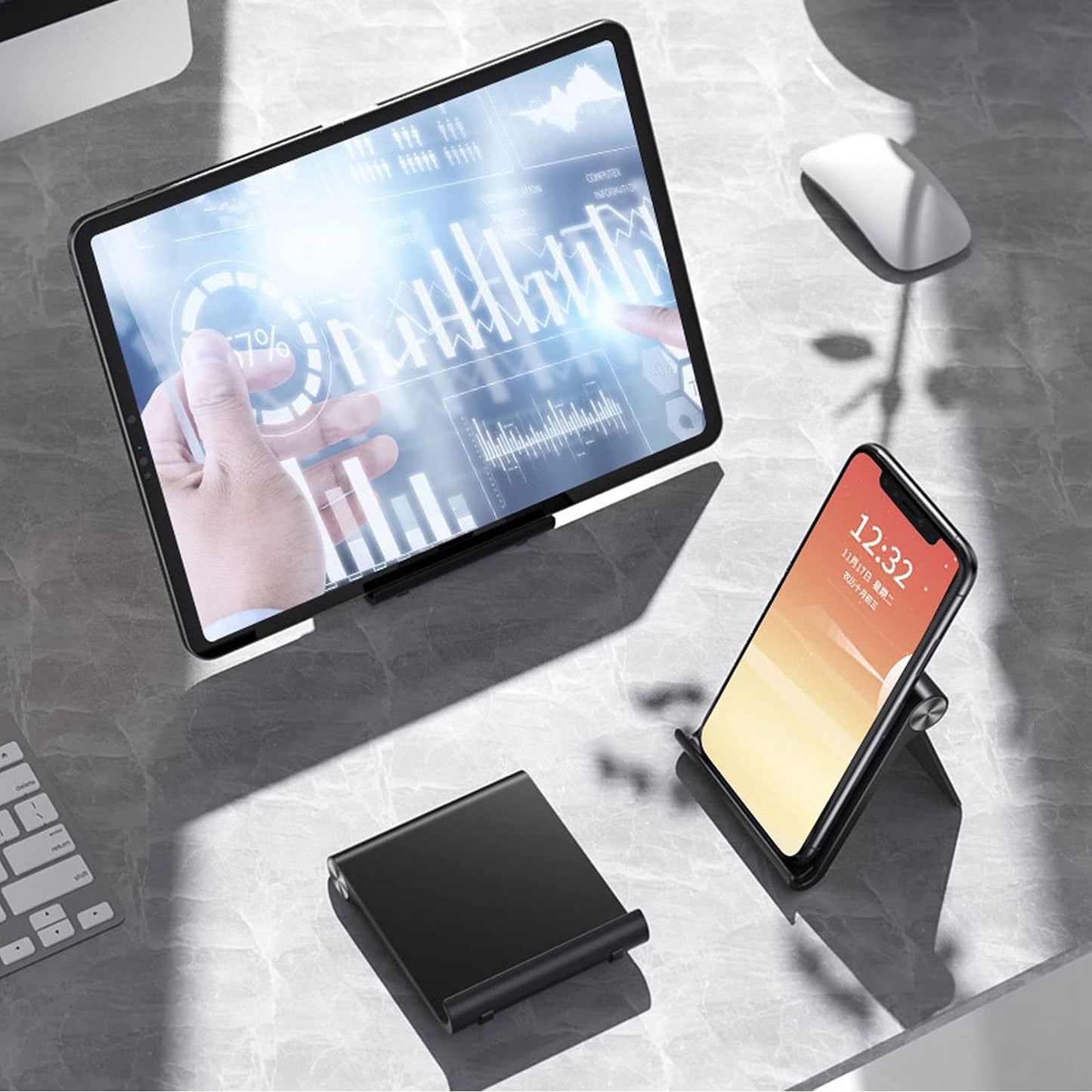 VOVIGGOL Cell Phone Stand Holder, Cellphone Holder Adjustable Desktop Phone Stand for Desk, Foldable Phone Cradle Dock Mobile Stand for iPhone iPad Tablet 4 to 7.9 Inch Smartphones (Black) - Medaid International