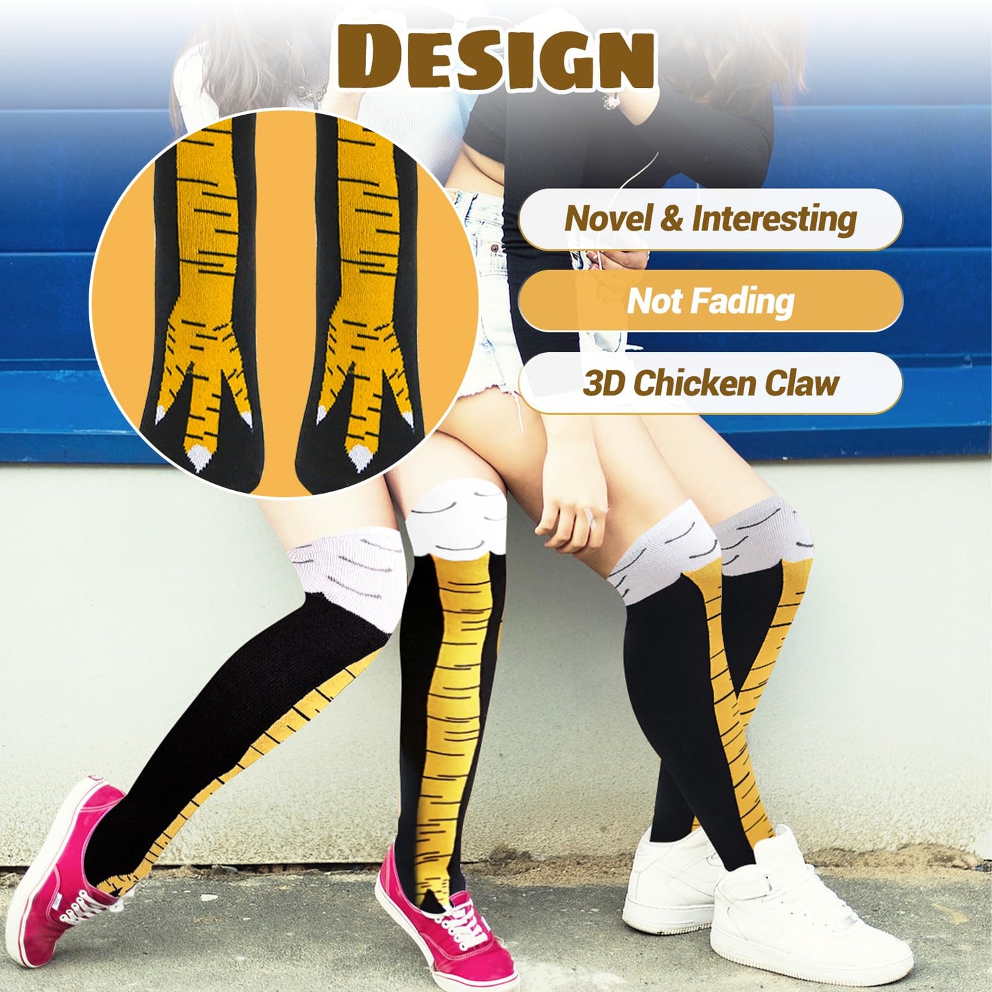 Xeehwb 8 Pairs Novelty Chicken Legs Socks,Funny Knee-High Chicken Socks,Crazy Animal Feet Sock for Women Men White Elephant Gifts,Birthday,Christmas - Medaid International