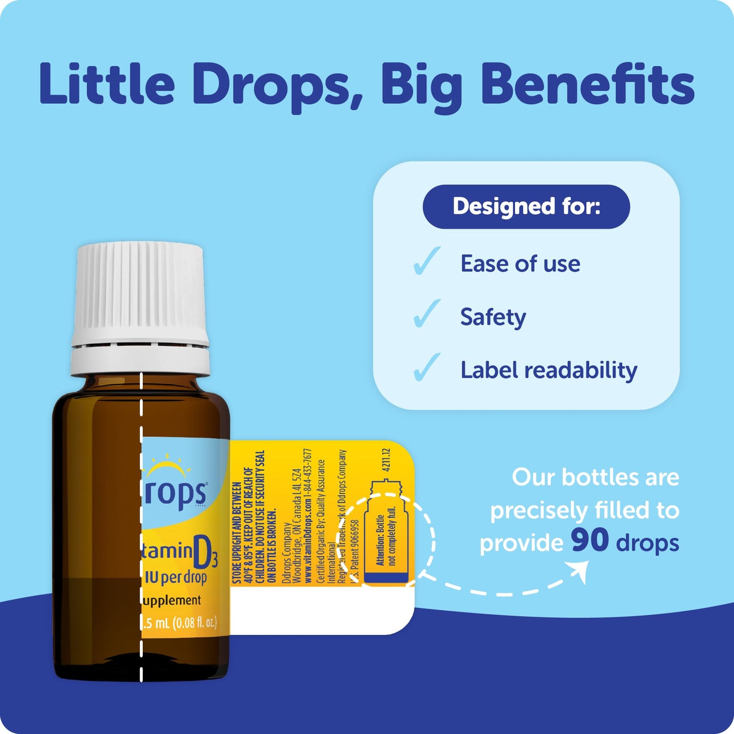 Ddrops Baby 400 IU, Vitamin D, 90 Drops 2.5mL (0.08 Fl. Oz (Pack of 1)) - Medaid International