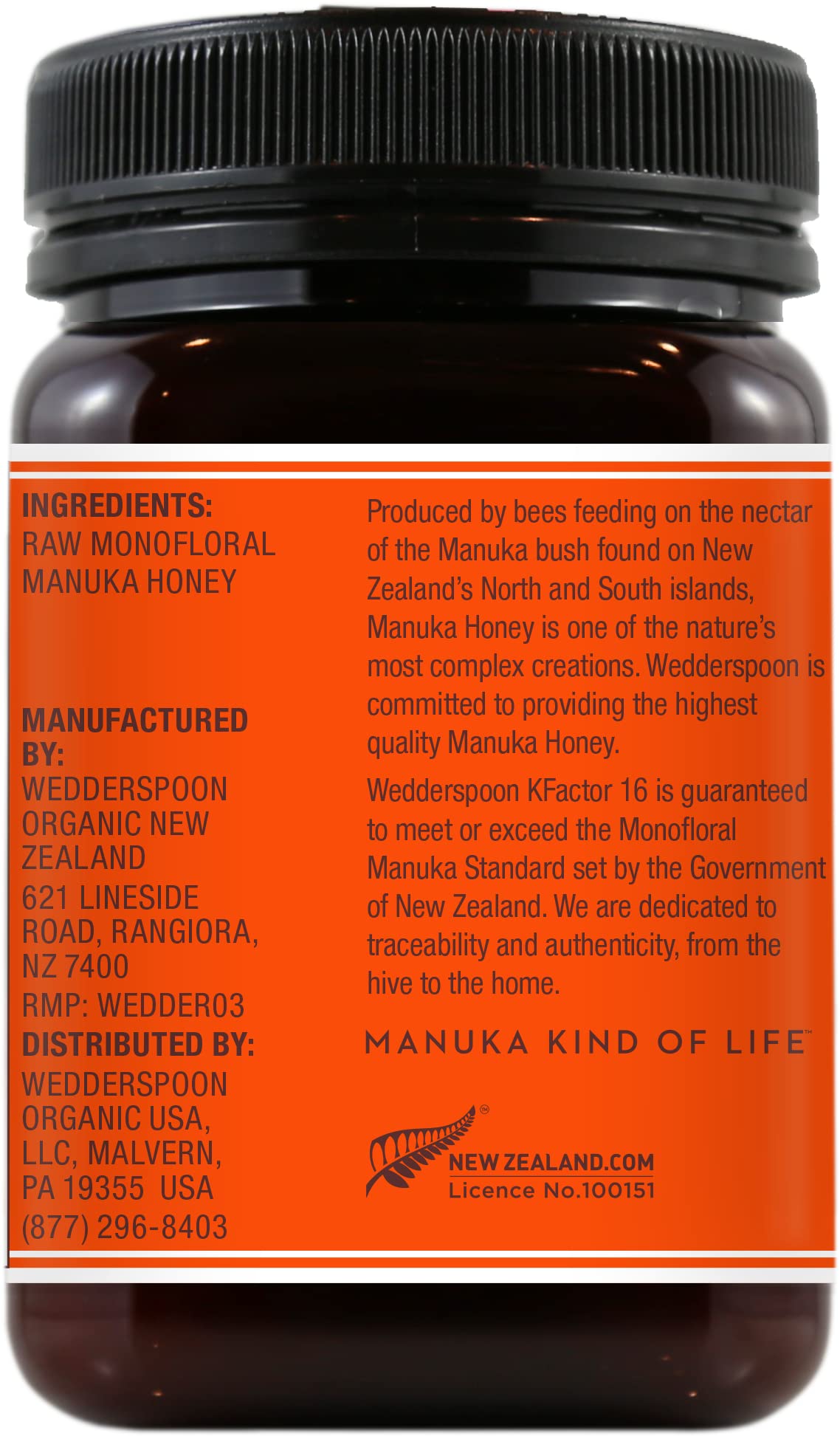 Wedderspoon Raw Premium Manuka Honey, KFactor 16, 17.6 Oz, Unpasteurized, Genuine New Zealand Honey, Traceable from Our Hives to Your Home - Medaid International