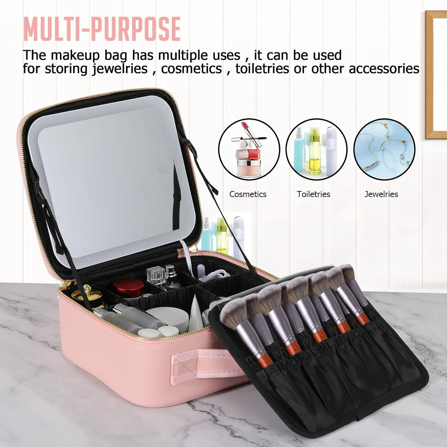 Adjustable Light Make up Bag with Mirror LED Light - Medaid International