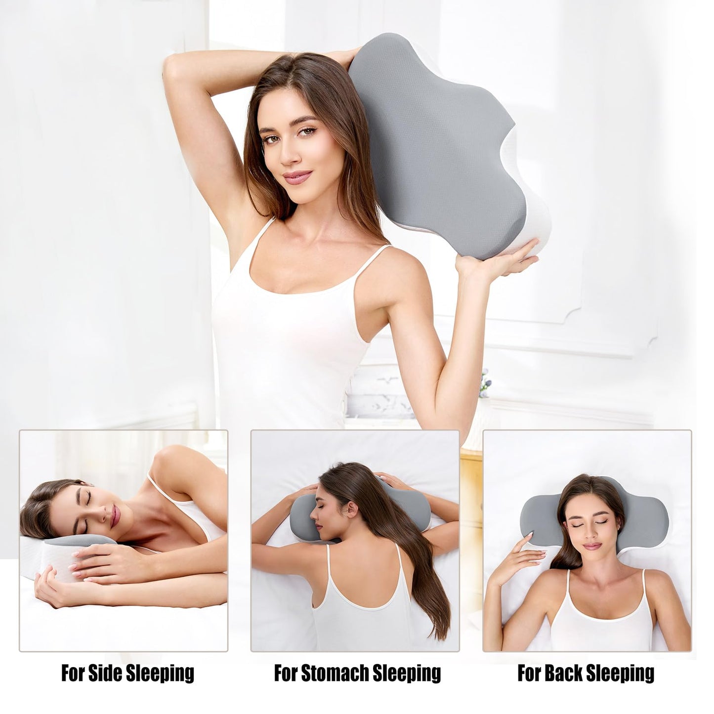 Bespilow Travel Pillow for Sleeping,Cervical Neck Support Pillow for Neck Pain Relief,Lightweight Ergonomic Memory Foam Camping Pillow,Portable Contour Pillows w/Travel Storage Bag,Cooling Cover - Medaid International