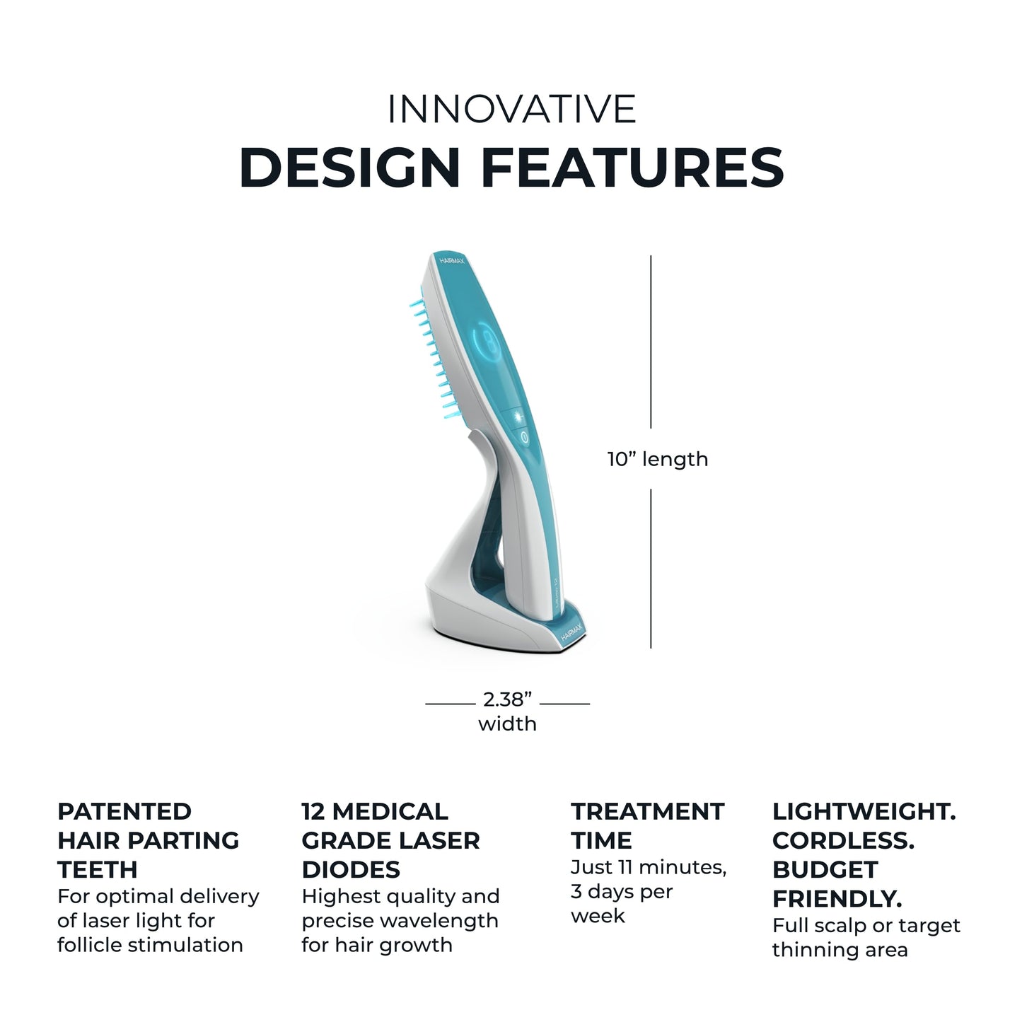 Hairmax Ultima 12 LaserComb - (FDA Cleared) Laser Hair Regrowth Treatment Device for Men & Women - Reverses Thinning Hair Loss - Red Light Therapy to Stimulate Hair Growth - Cordless Design - Medaid International