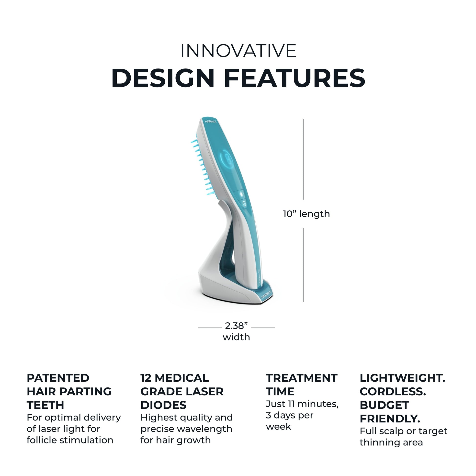 Hairmax Ultima 12 LaserComb - (FDA Cleared) Laser Hair Regrowth Treatment Device for Men & Women - Reverses Thinning Hair Loss - Red Light Therapy to Stimulate Hair Growth - Cordless Design - Medaid International