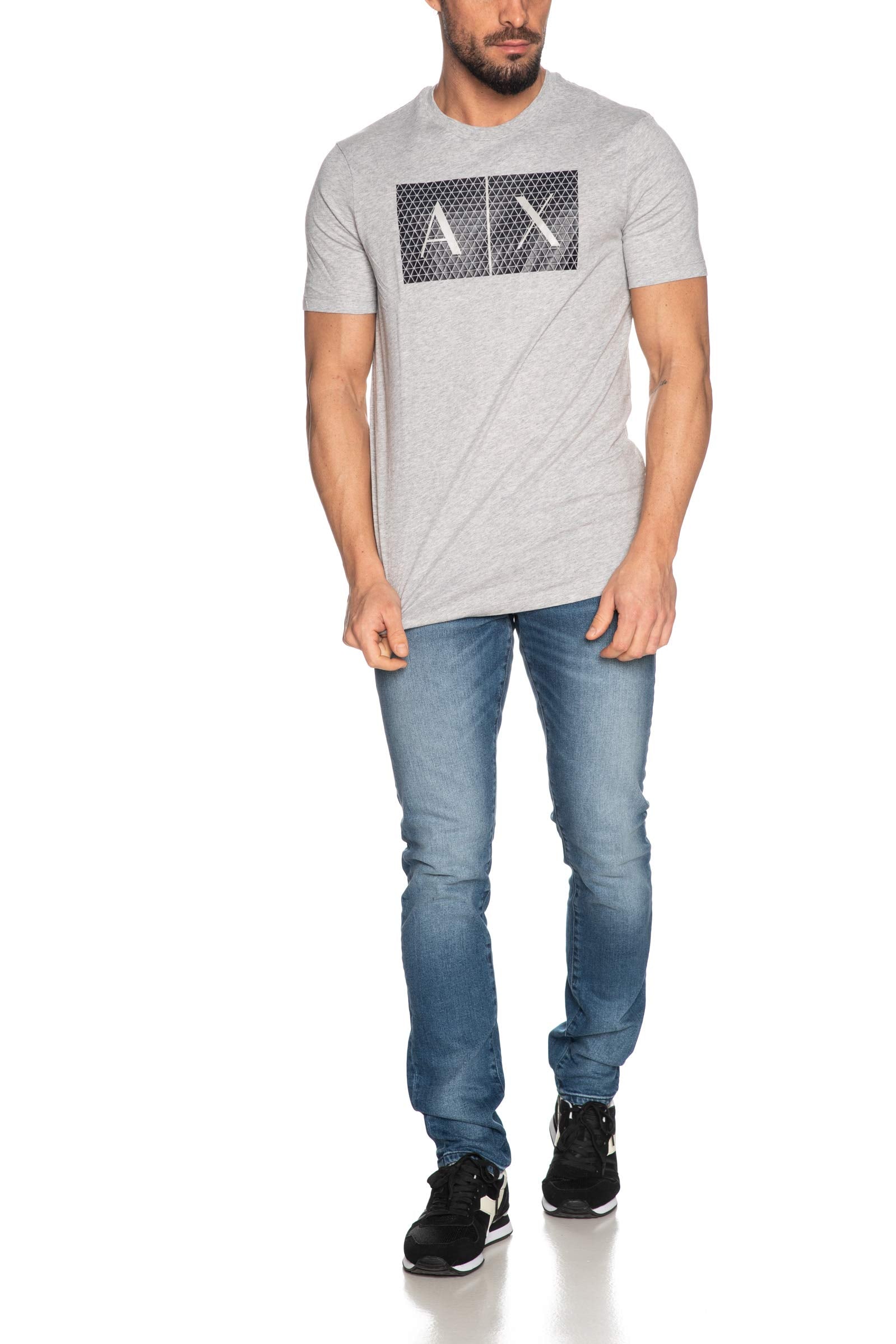 Armani Exchange Men's Crew Neck Logo Tee T Shirt Grid Logo, Heather Grey, X-Large - Medaid International
