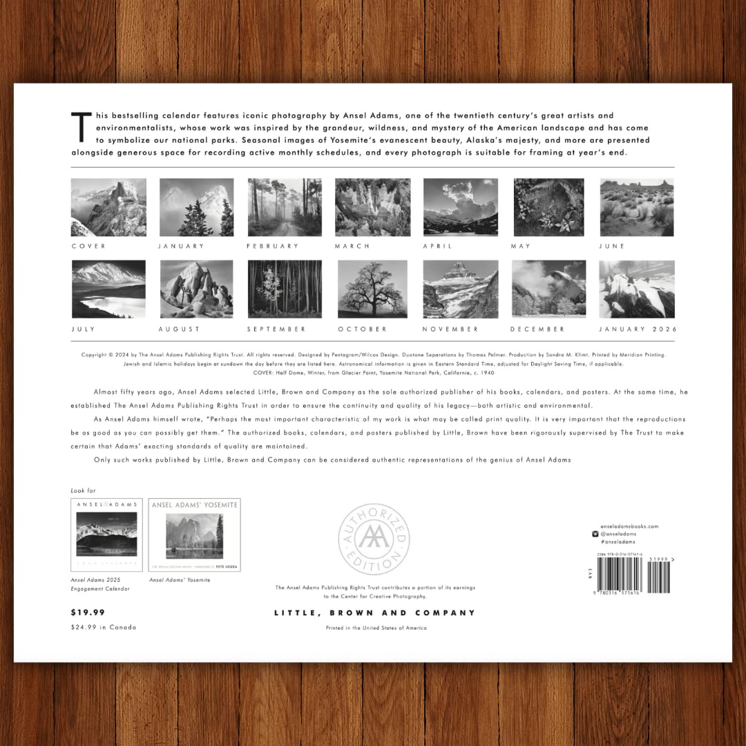 Ansel Adams 2025 Wall Calendar: Authorized Edition: 13-Month Nature Photography Collection (Monthly Calendar) - Medaid International
