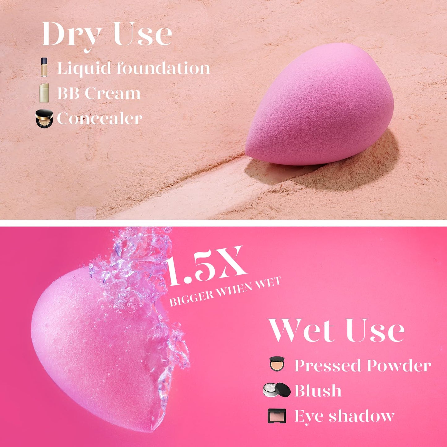 BEAKEY Super Soft Makeup Sponge Set of 6, Makeup Sponges for Foundation, Liquid, Cream and Powder, Pink Beauty Sponge for Blending, 0 Latex Blender - Medaid International