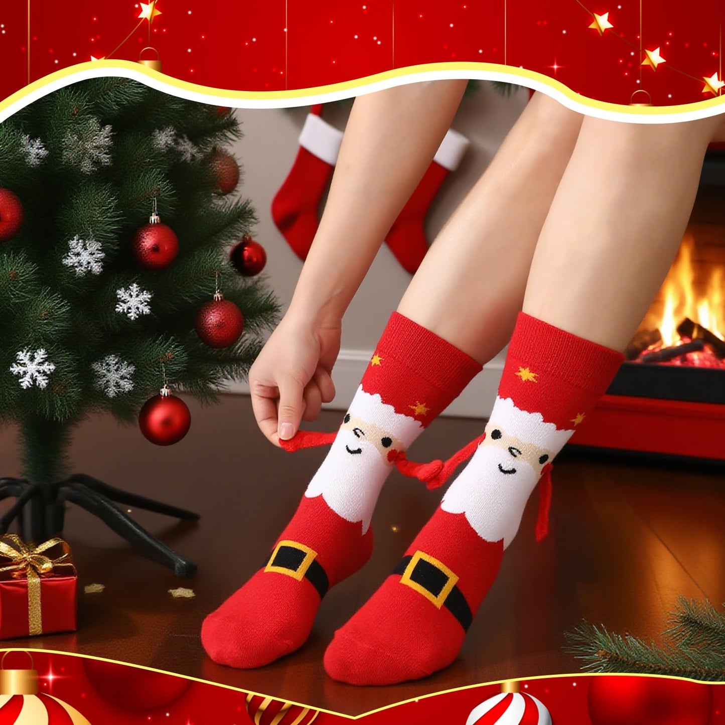 Jspupifip 2 Pairs Funny Holding Hands Christmas Socks Magnetic Holding Hands Socks Xmas Gifts for Women and Men - Medaid International