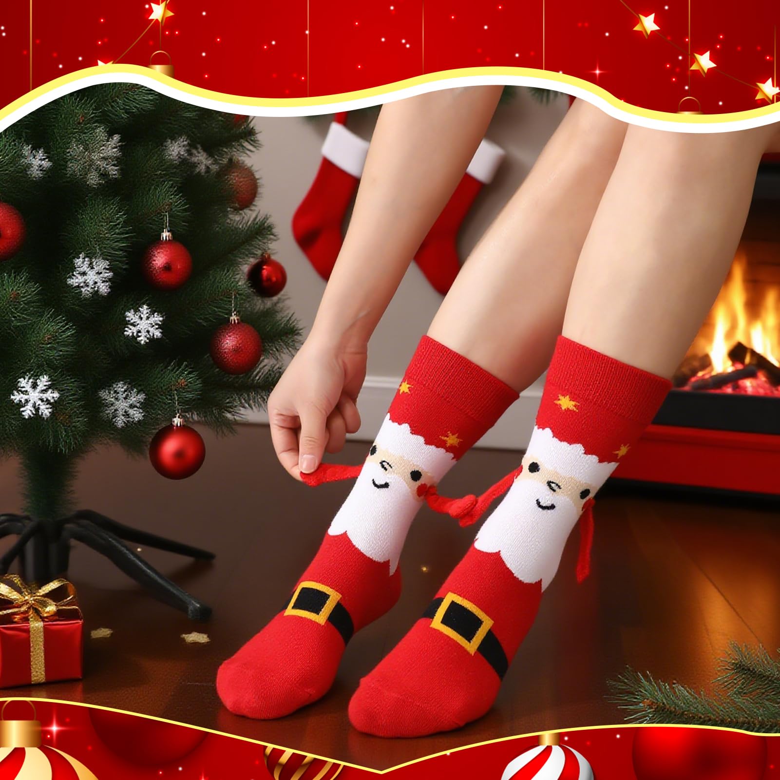 Jspupifip 2 Pairs Funny Holding Hands Christmas Socks Magnetic Holding Hands Socks Xmas Gifts for Women and Men - Medaid International