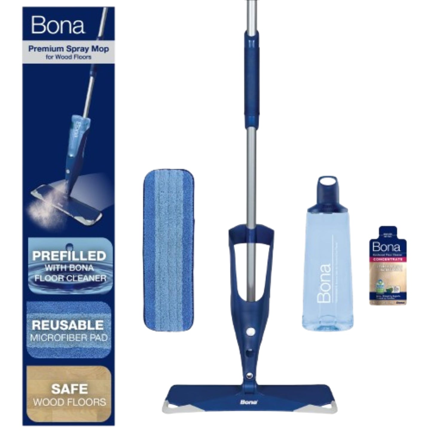 Bona Hardwood Floor Premium Spray Mop - Includes Wood Floor Cleaning Concentrate and Machine Washable Microfiber Cleaning Pad - Dual Zone Cleaning Design for Faster Cleanup - Medaid International