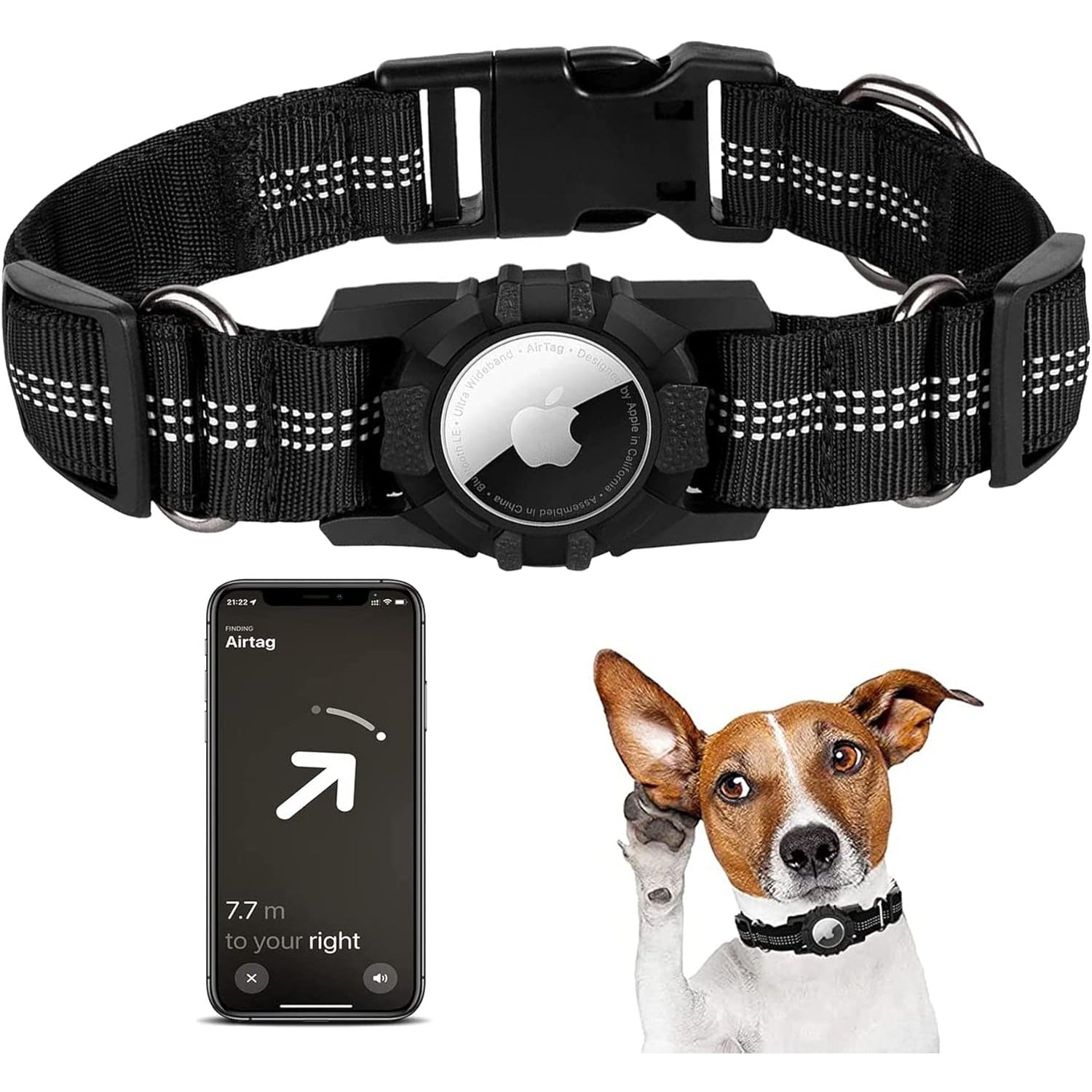 Sawanork 1 PCS Reflective Dog Collar With AirTag Holder, Adjustable Durable AirTag Dog Collar for Medium Large Dogs, Black (AirTag Not Included), S - Medaid - Lebanon