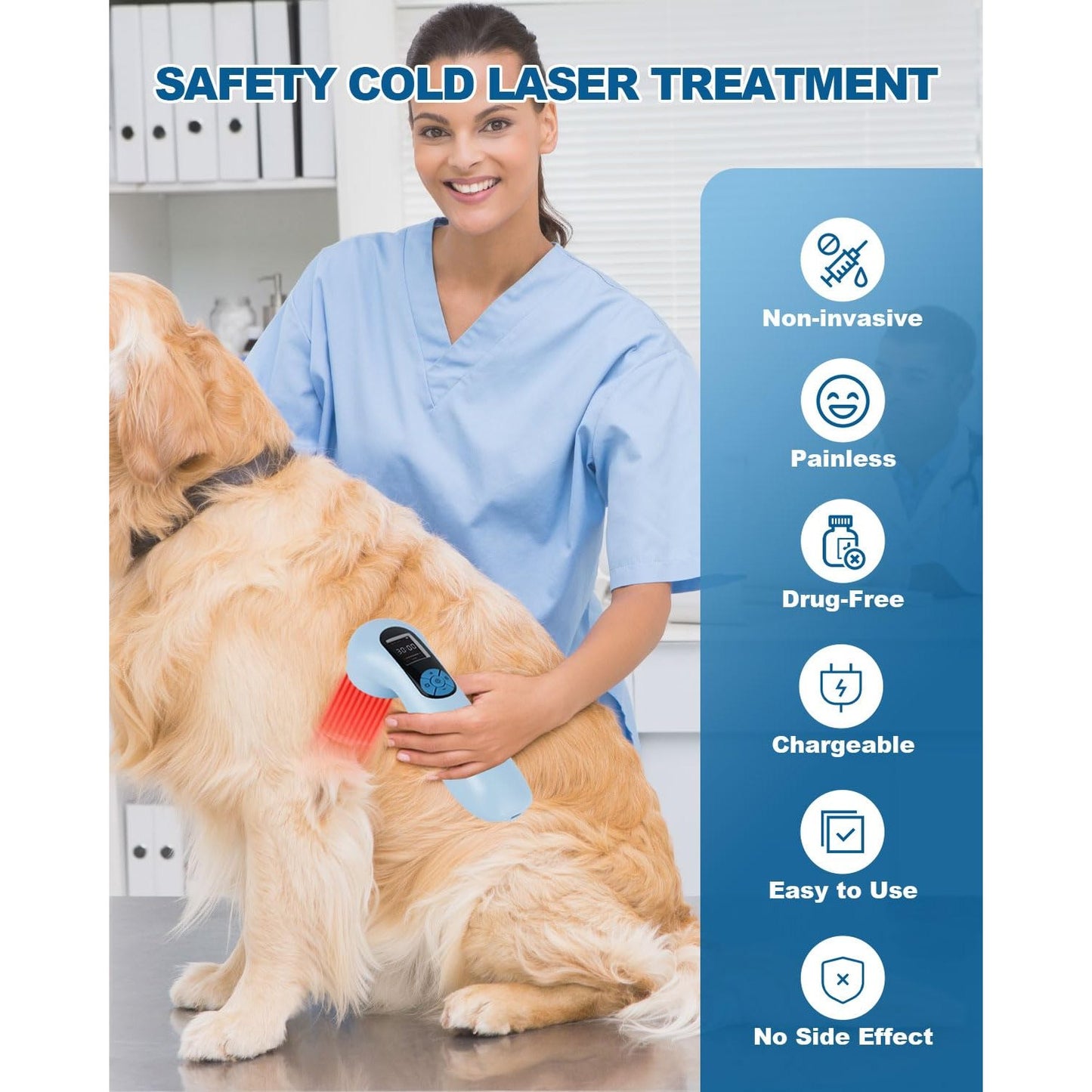LLLT Cold Laser Therapy Device with Protective Magnetic Cover, 5 * 808nm & 10 * 650nm Human/Vet Handheld Infrared Red Light Therapy, Pet Dogs Treatment Device for Muscle Pain Relief & Improve Healing - Medaid International