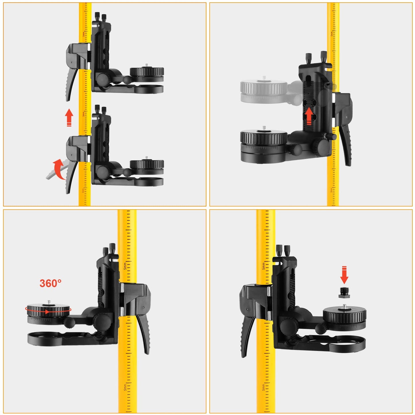 Laser Level Pole, Firecore Upgraded 12 ft. Telescoping Laser Pole with Tripod and Multifunctional Mounting Clamp, Adjustable Bracket with 1/4"-20 Laser Mount for Rotary and Line Laser Level- FLP370CX - Medaid International