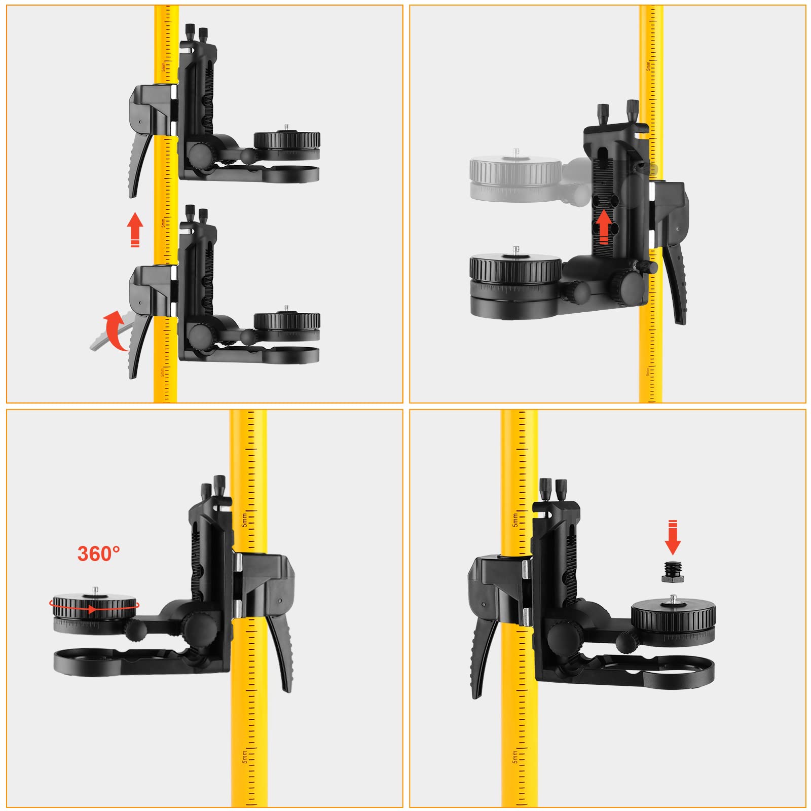 Laser Level Pole, Firecore Upgraded 12 ft. Telescoping Laser Pole with Tripod and Multifunctional Mounting Clamp, Adjustable Bracket with 1/4"-20 Laser Mount for Rotary and Line Laser Level- FLP370CX - Medaid International