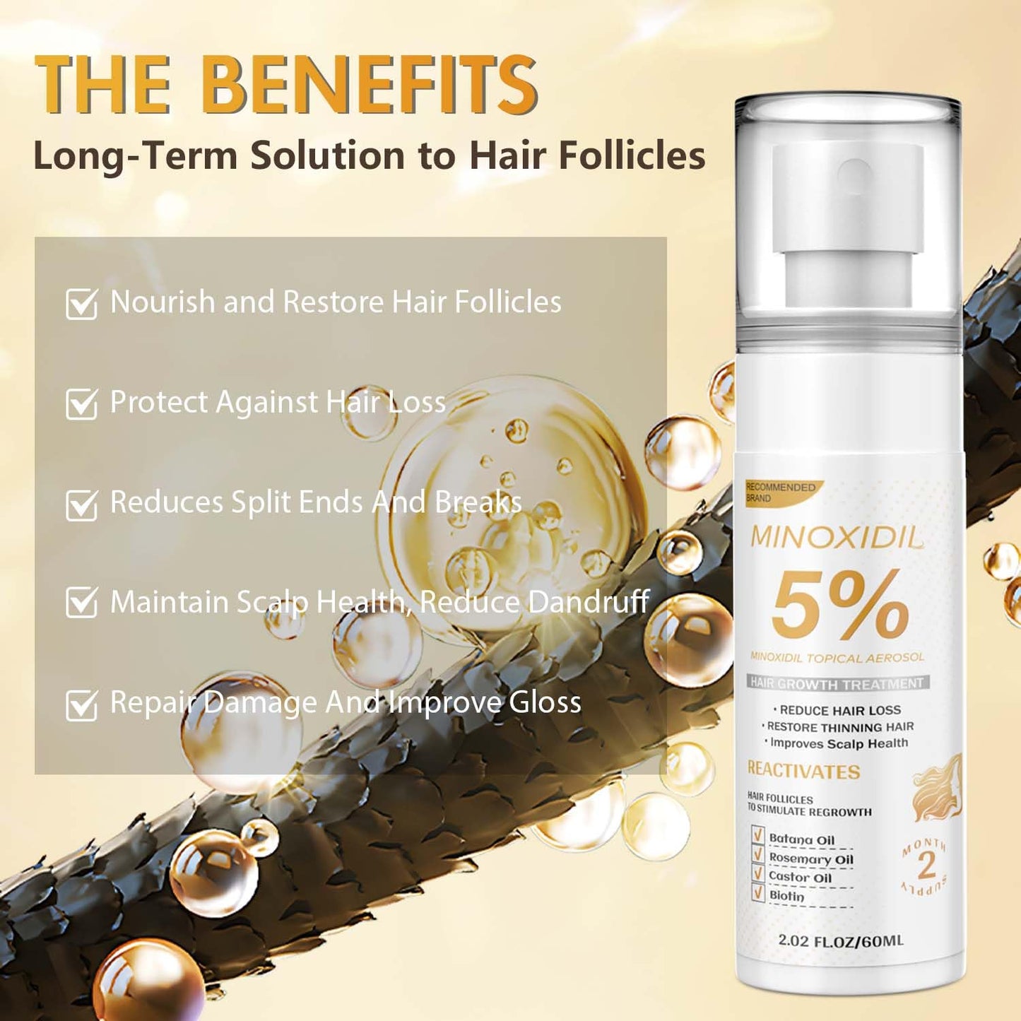 Minoxidil for Men and Women, Hair Growth Biotin Serum with Batana and Rosemary for Hair Beard Regrowth Treatments Extra Strength Hair Loss Solution, Clinically Proven to Regrow Thicker - Medaid International