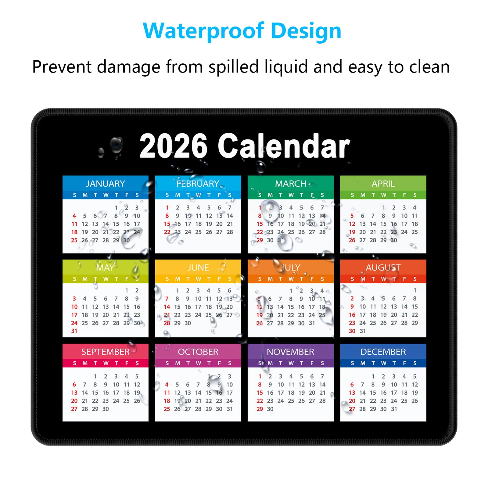 Dapesuom 2026 Calendar Mouse Pad, Computer Mousepad with Stitched Edges for Wireless Mouse, Waterproof Mouse Mat with Non-Slip Rubber Base, Ergonomic Mouse Pads for Gaming, 9.8 x 7.8 in, Horizontal - Medaid International