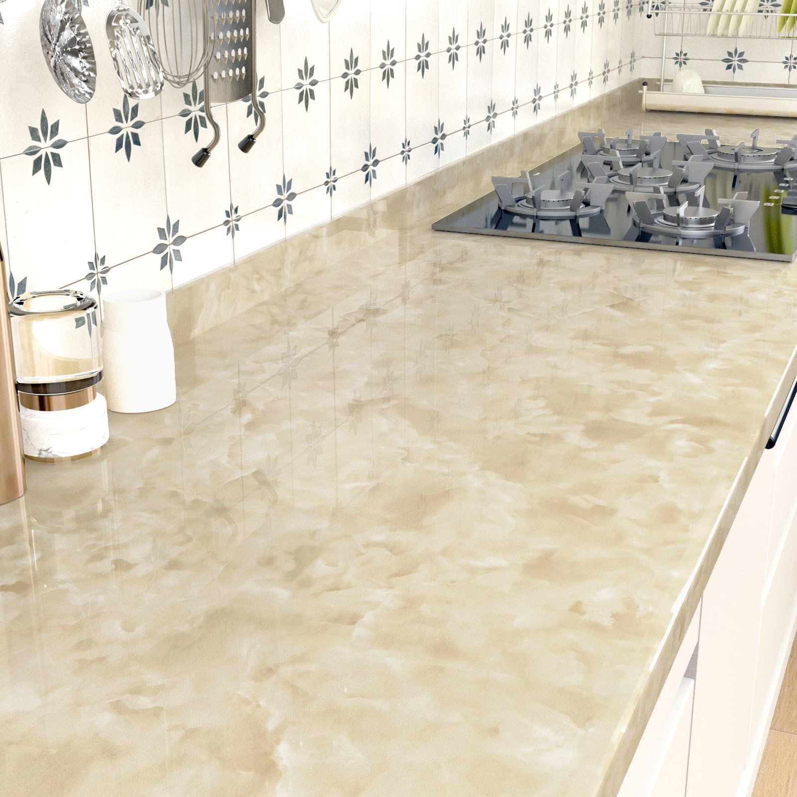 EPPKILY Beige Marble Contact Paper for Countertops Beige Marble Peel and Stick Wallpaper Removable Waterproof Countertop Contact Paper for Cabinets Kitchen Vinyl Wrap Counter Top Covers 15.7"×78.7" - Medaid International