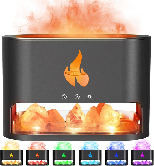 3 in 1 Flame Aroma Diffuser & Himalayan Salt Lamp  250ml Cool Mist Humidifier - Medaid International