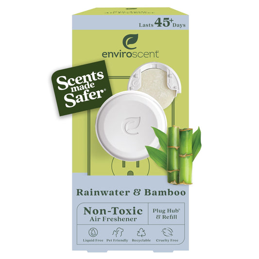 Enviroscent Non Toxic Air Freshener Plug-in Home Fragrance Last 45+ Days | Kit includes 1 Refillable Plug In Warmer & 1 Scent Refill (Rainwater & Bamboo) - Medaid International