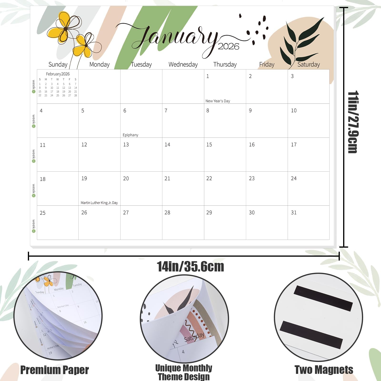 GuassLee Magnetic Calendar 2026-2027 - Magnetic Calendar for Fridge 11 x 14 Inches, Runs from Jan. 2026 to Jun.2027, 18 Monthly Planner for Easy Planning and Organizing - Medaid International