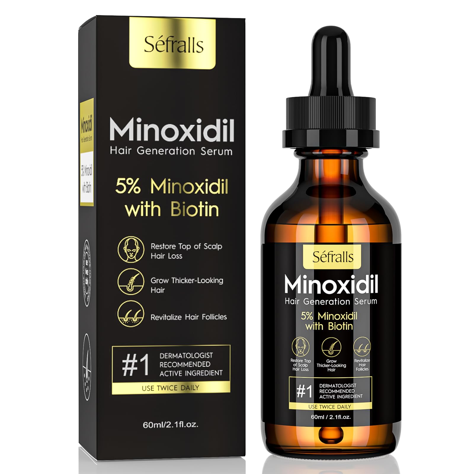 5% Minoxidil Hair Growth Serum Oil For Men and Women, Biotin Hair Serum, Safest Hair Regrowth Treatment, Prevent Scalp Hair Loss 60ml / 2.11 fl.oz - Medaid International