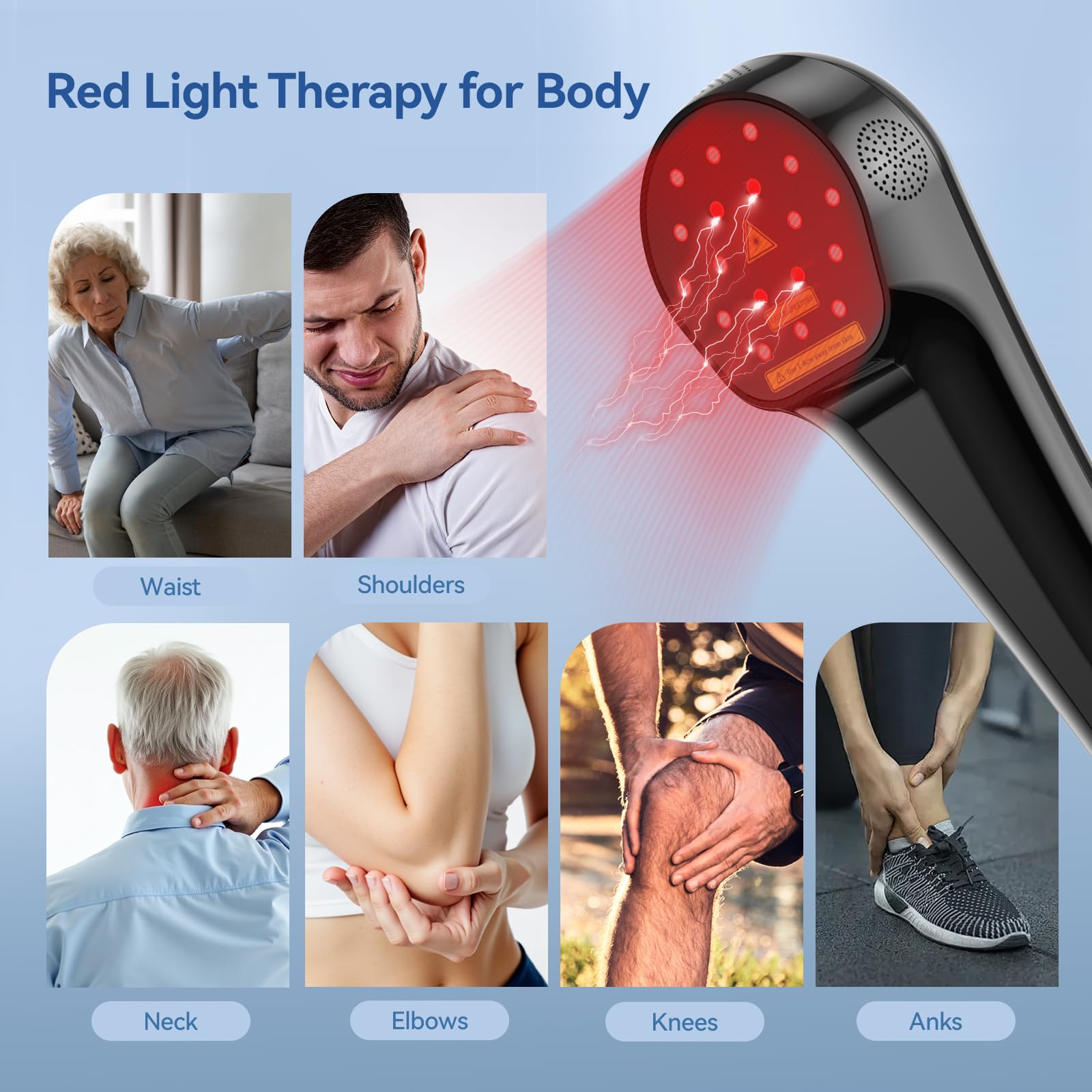 Handheld Red Light Therapy Device with Stand, Near Infrared Light Therapy Device with Pulse Mode, Cold Laser Therapy Device for Joints and Muscle Pain (4 * 808nm + 14 * 650nm） - Medaid International