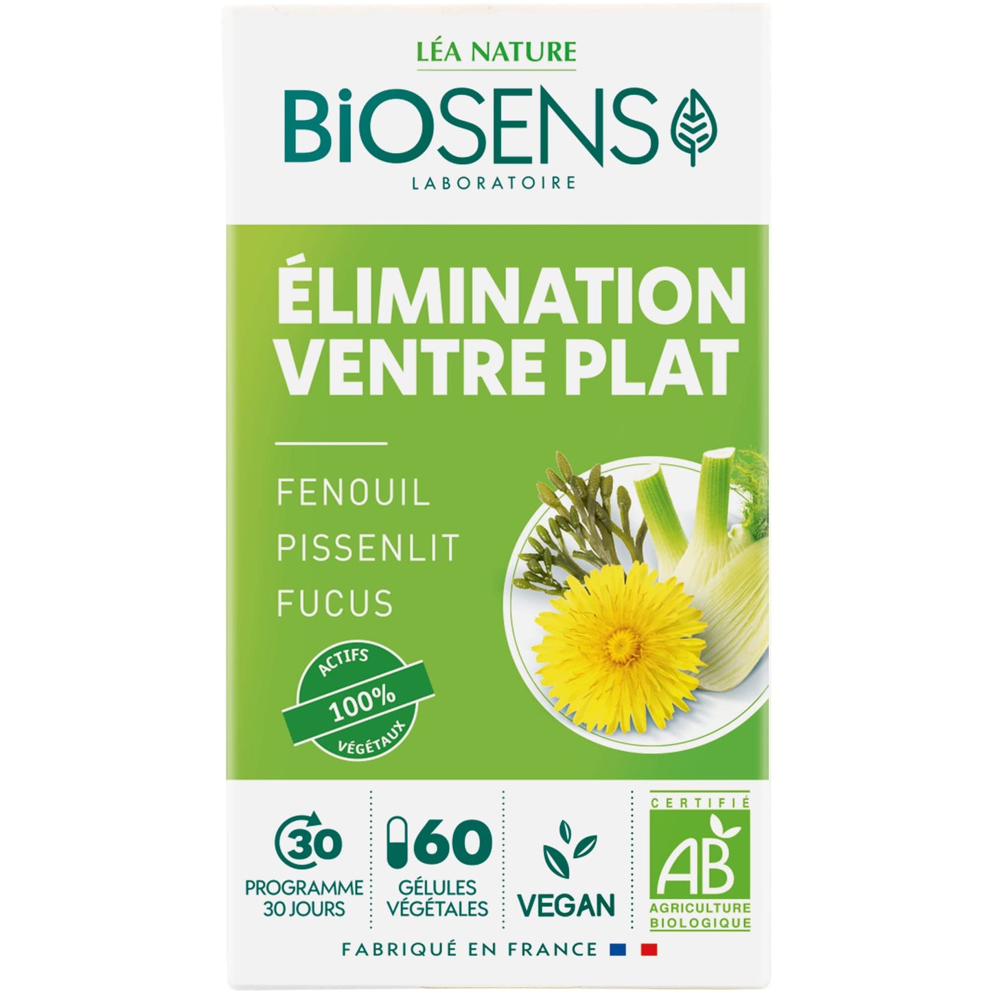Biosens - Gélule végétale Ventre plat Elimination - Fenouil, Pissenlit et Fucus - Certifié Bio AB Vegan - Fabriqué en France - Actifs 100% Végétaux - Programme de 30 jours - 60 gélules (Lot de 4) - Medaid International