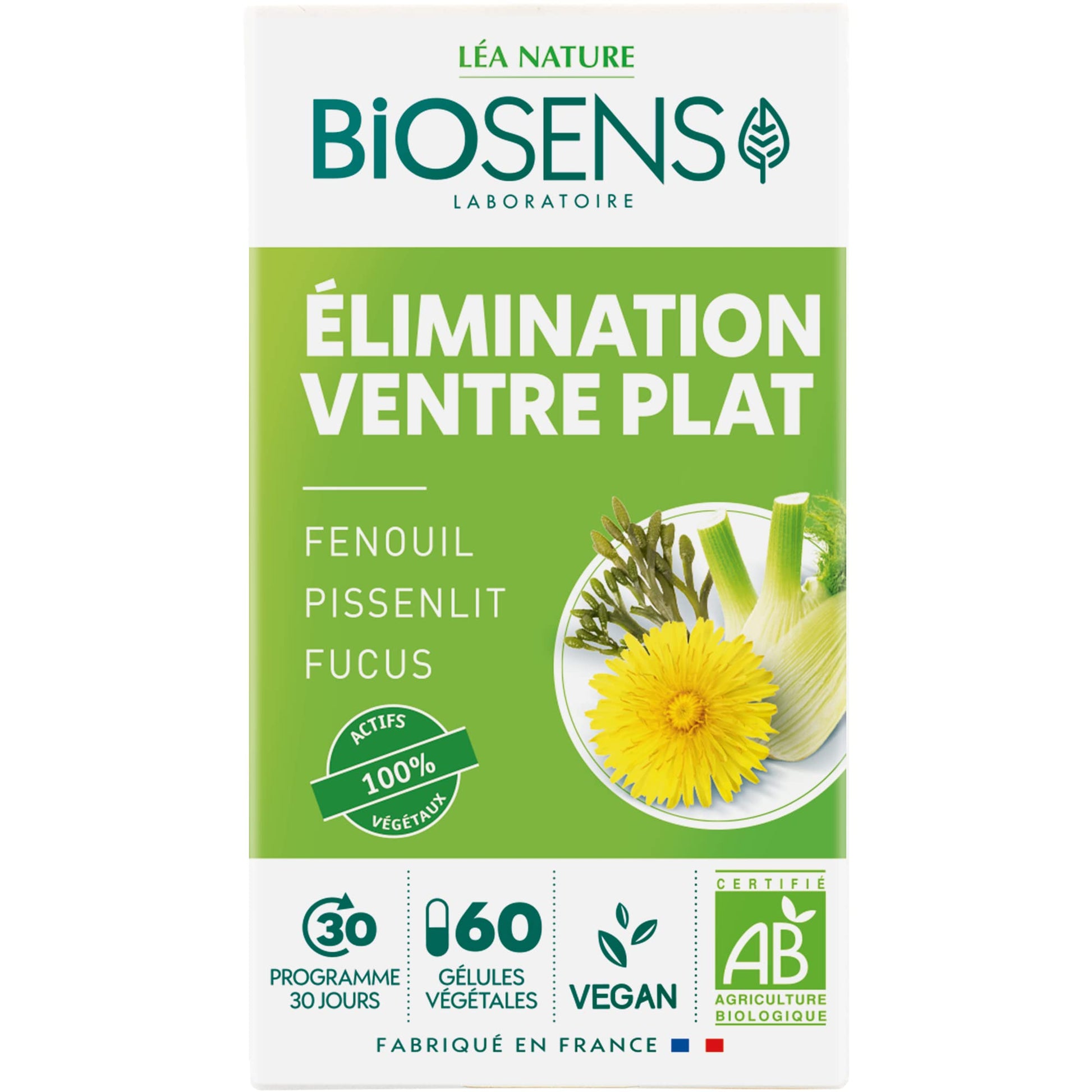 Biosens - Gélule végétale Ventre plat Elimination - Fenouil, Pissenlit et Fucus - Certifié Bio AB Vegan - Fabriqué en France - Actifs 100% Végétaux - Programme de 30 jours - 60 gélules (Lot de 4) - Medaid International