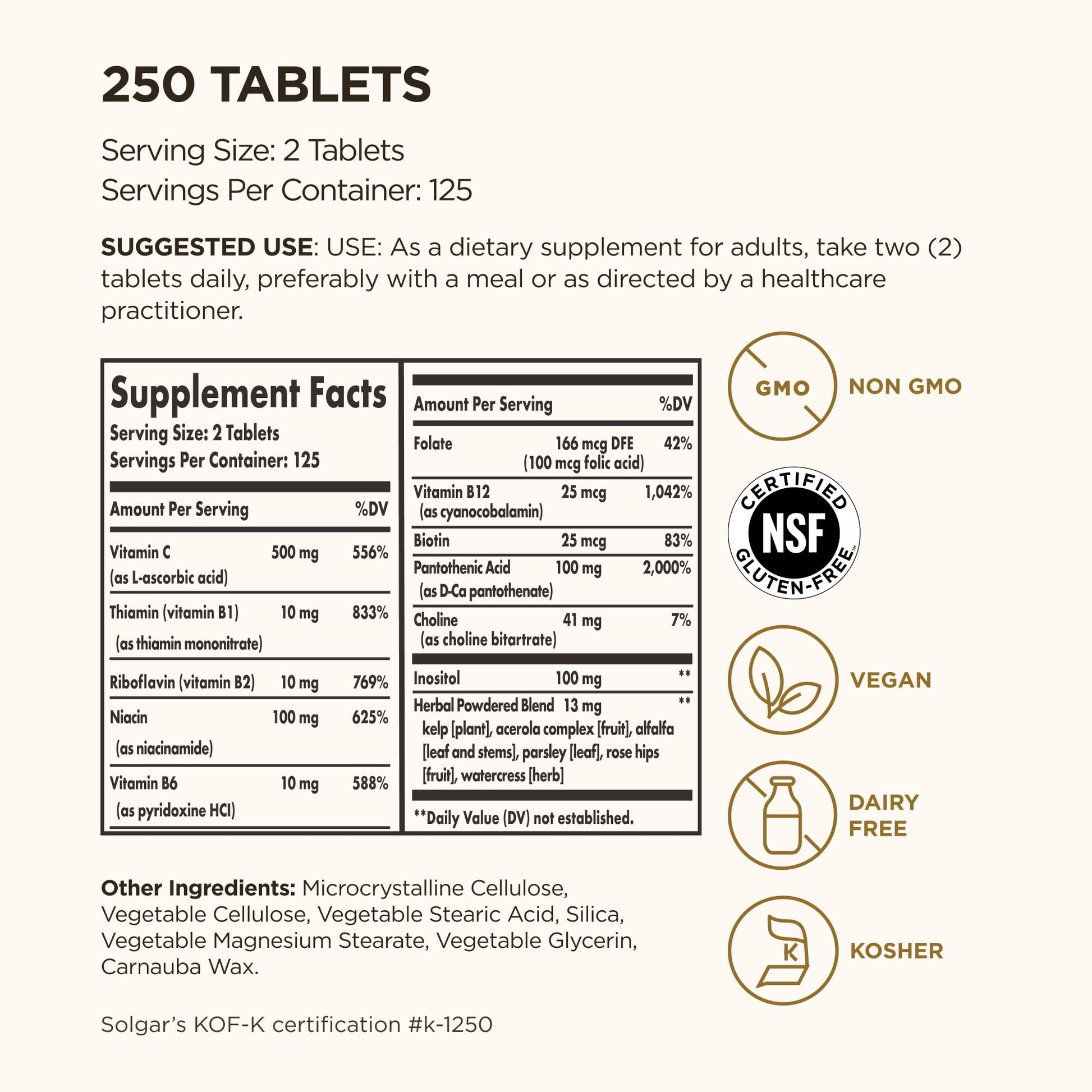 Solgar B-Complex with Vitamin C Stress Formula, 250 Tablets - Energy Metabolism, Nervous System & Immune Support - Non-GMO, Vegan, Gluten Free, Dairy Free, Kosher - 125 Servings - Medaid International
