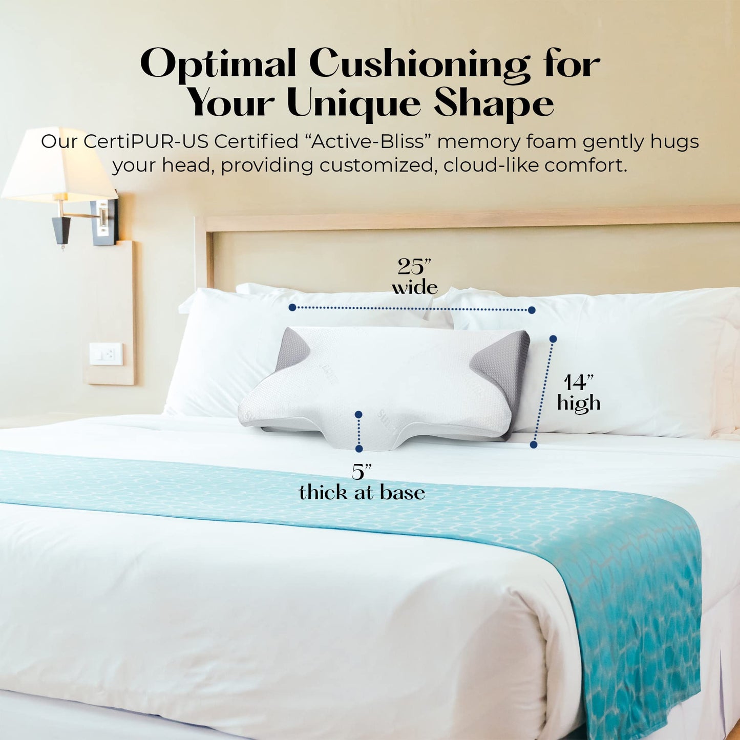 SUTERA - Dream Deep Contour Memory Foam Pillow, Orthopedic Cervical Support for Neck, Shoulder and Back Pain Relief, Ergonomic Pillow for Side, Back and Stomach Sleepers, Washable Cover - White+Bag - Medaid International