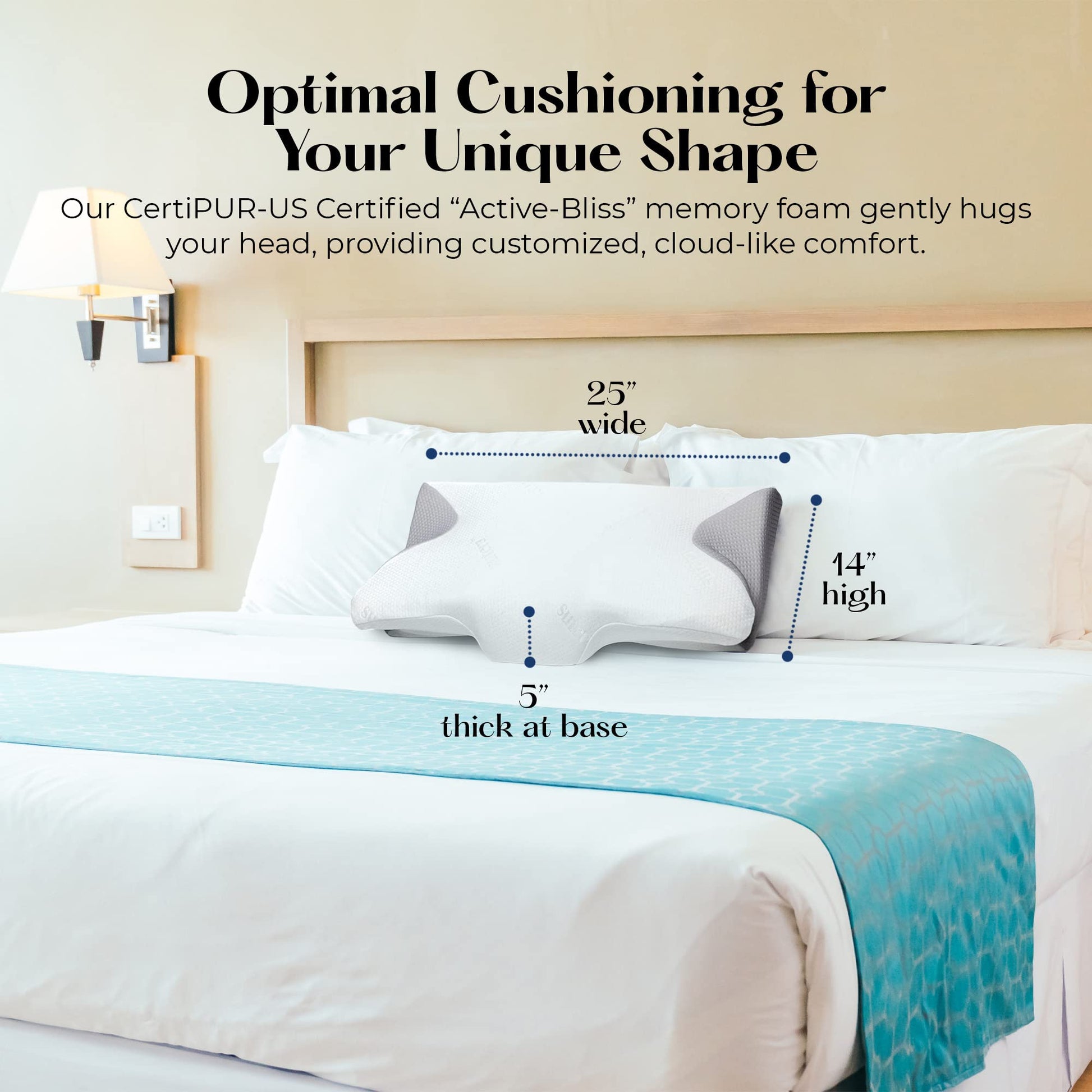 SUTERA - Dream Deep Contour Memory Foam Pillow, Orthopedic Cervical Support for Neck, Shoulder and Back Pain Relief, Ergonomic Pillow for Side, Back and Stomach Sleepers, Washable Cover - White+Bag - Medaid International