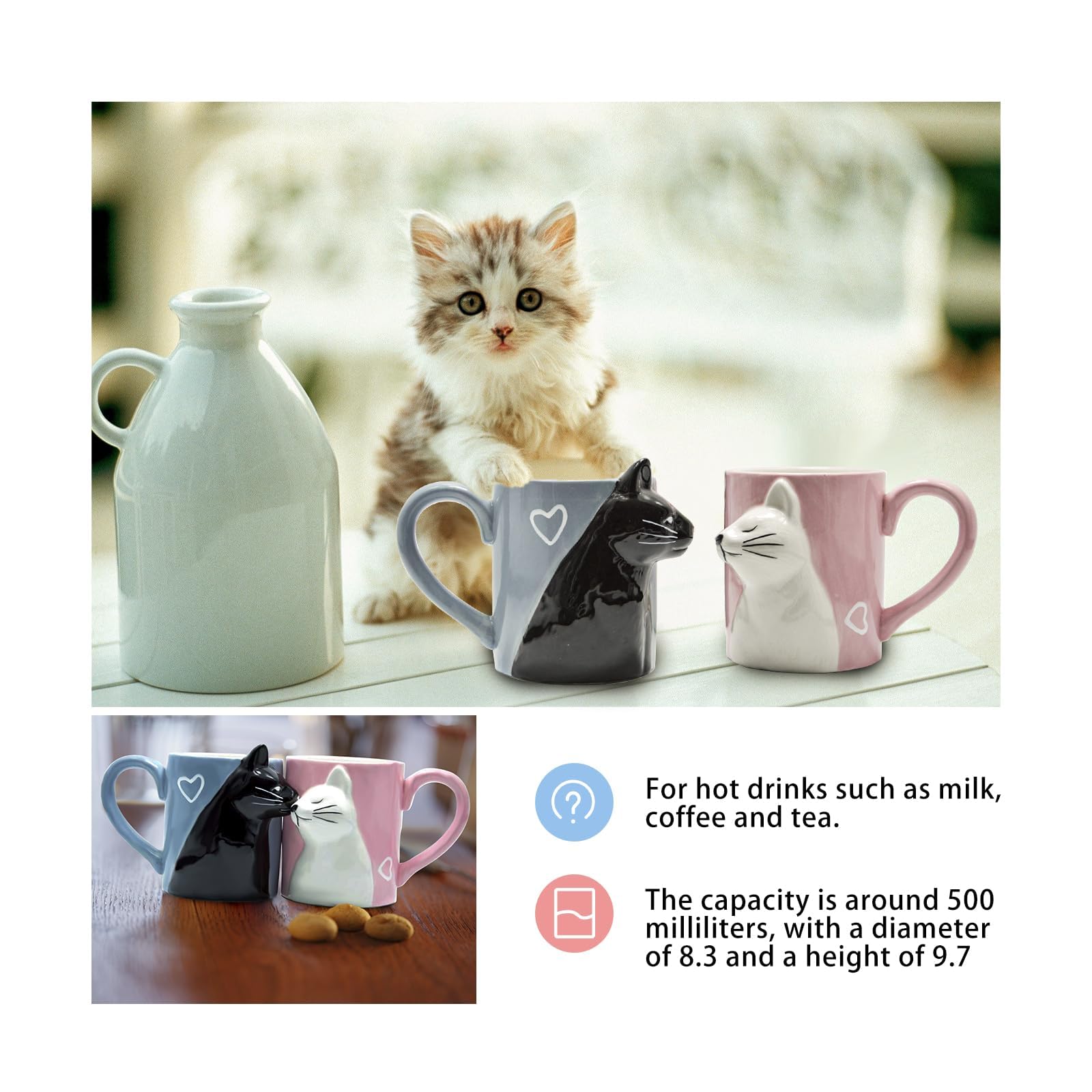 BigNoseDeer Couple Gifts Cute Kissing Cat Mug Matching Couples Stuff Ceramic Coffee Mugs for Wedding Gifts Anniversary Engagement Gift for Couples Cat Lovers 12oz - Medaid International