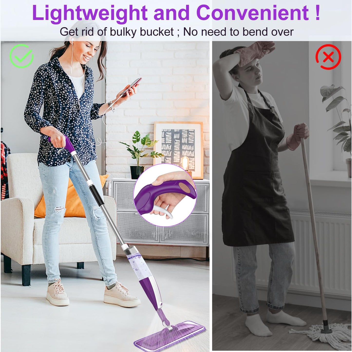 Microfiber Spray Mop for Floor Cleaning - Reusable Floor Mop with 3 Washable Pads, Refillable Bottle Flat Mop with Sprayer for Hardwood Laminate Wood Floor Cleaning - Medaid International