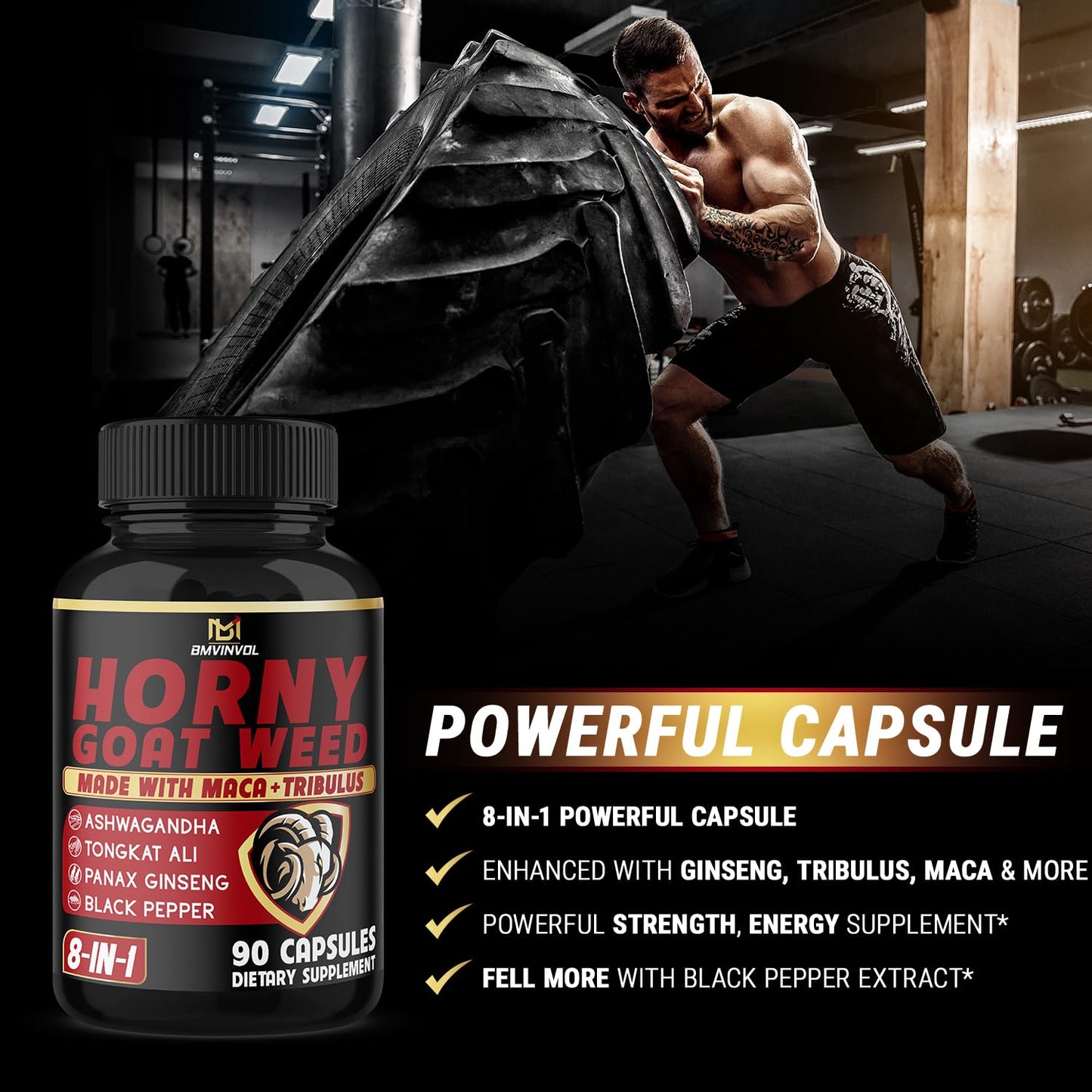 BMVINVOL 2Packs Horny Goat Weed Capsules - 180 Capsules for 6 Month Supply - Maca, Ginseng, Tribulus Terrestris, Ashwagandha - Medaid International