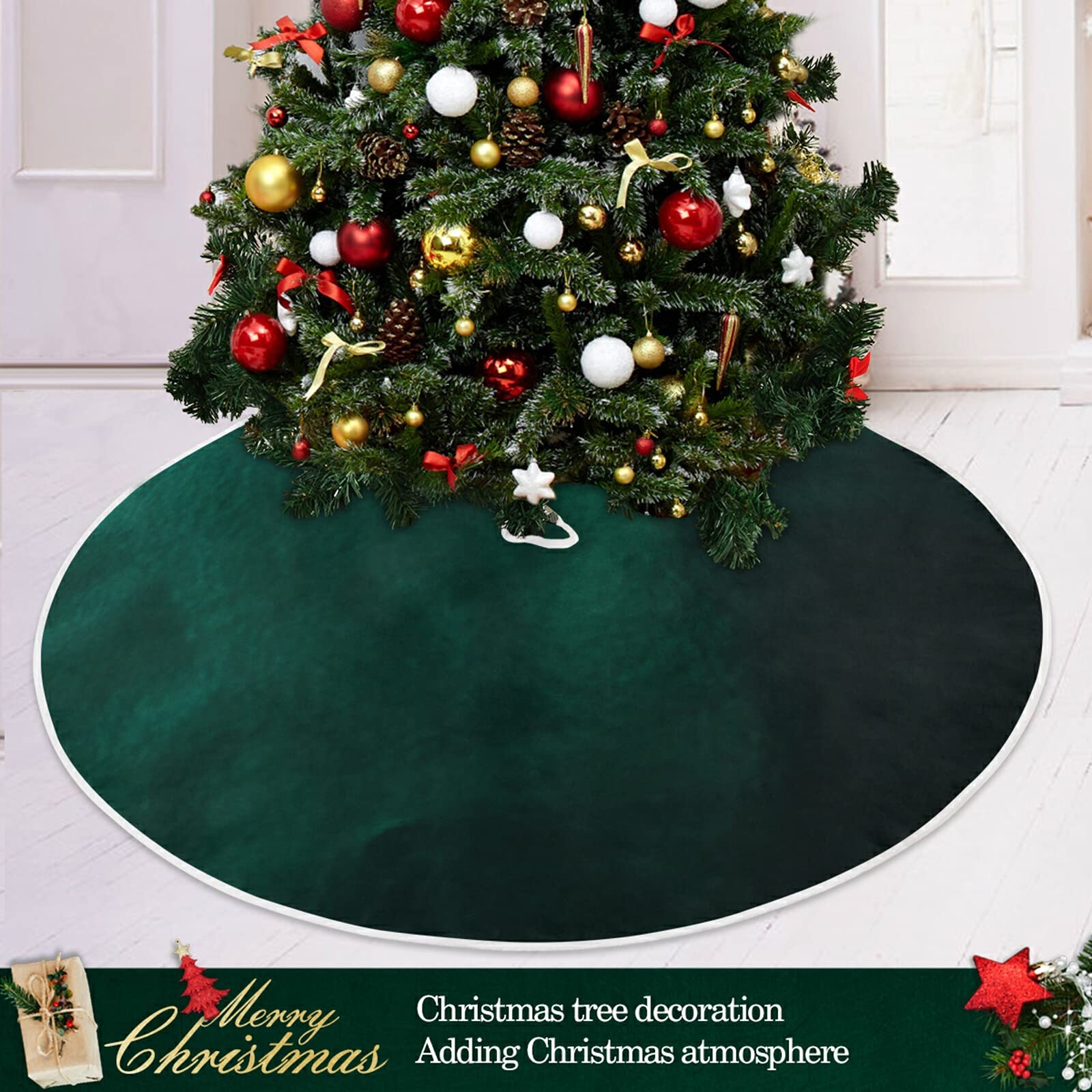 xigua Hunter Green Christmas Tree Skirt 36 Inch Large Christmas Tree Mat Xmas Holiday Home Party Decor - Medaid International