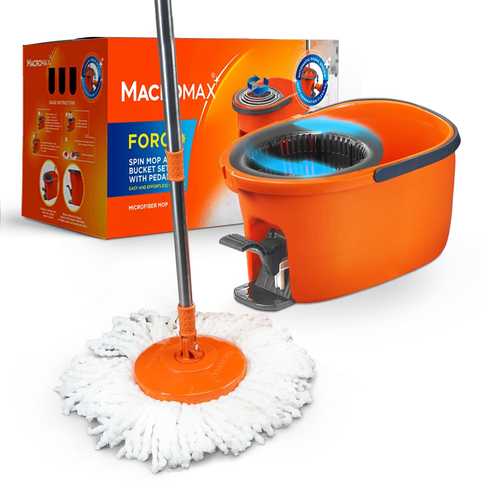 Macromax 10L Spin Mop and Bucket Set - 360° Rotating Mop with Adjustable Handle - Eco-Friendly Design with 90% Recyclable Materials - Ideal for Hardwood, Laminate & Tile Floor Cleaning - Medaid International
