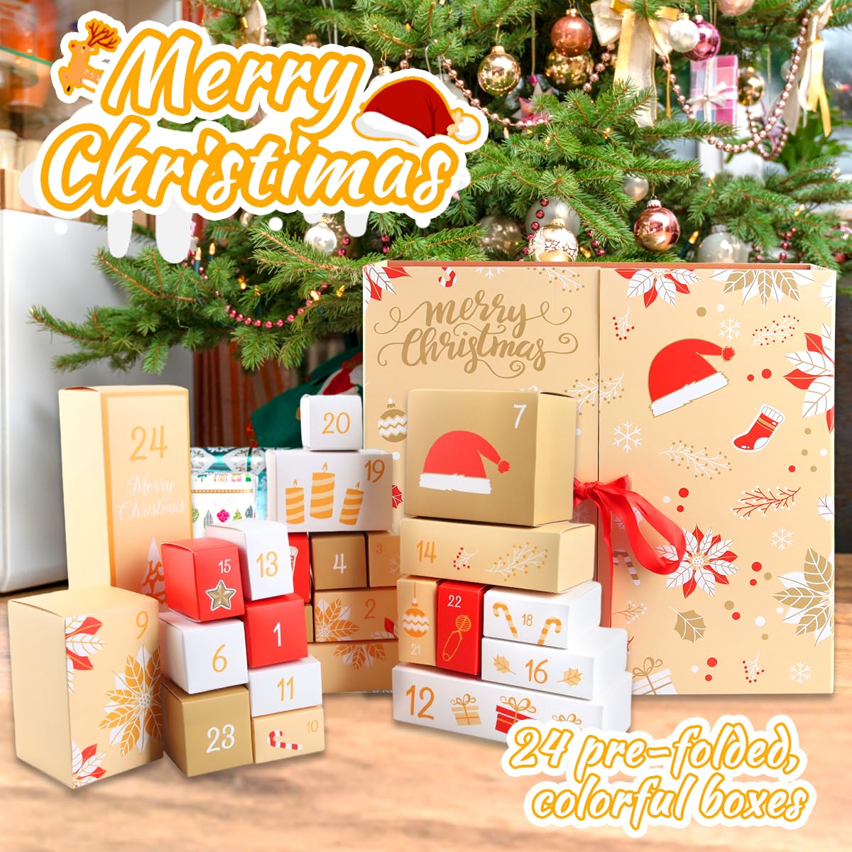 Christmas Advent Calendars 2023 – 24 Colorful Reusable Boxes for Filling, Advent Calendar Fillers for Kids & Adults, Perfect Christmas Gifts and Presents - Medaid International