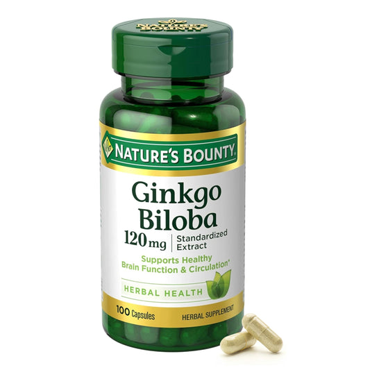 Nature's Bounty Ginkgo Biloba Capsules 120mg, Memory Support Supplement, Supports Brain Function and Mental Alertness, 100 Capsules - Medaid International