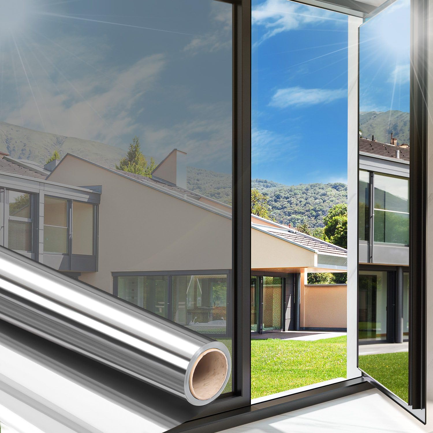 Arthome 17.5 Inch x 6.5 Feet,Silve, One Way Window Privacy Film Daytime Privacy Window Tint for Home Anti UV Static Cling Heat Control Reflective Glass Film for Home and Office - Medaid International
